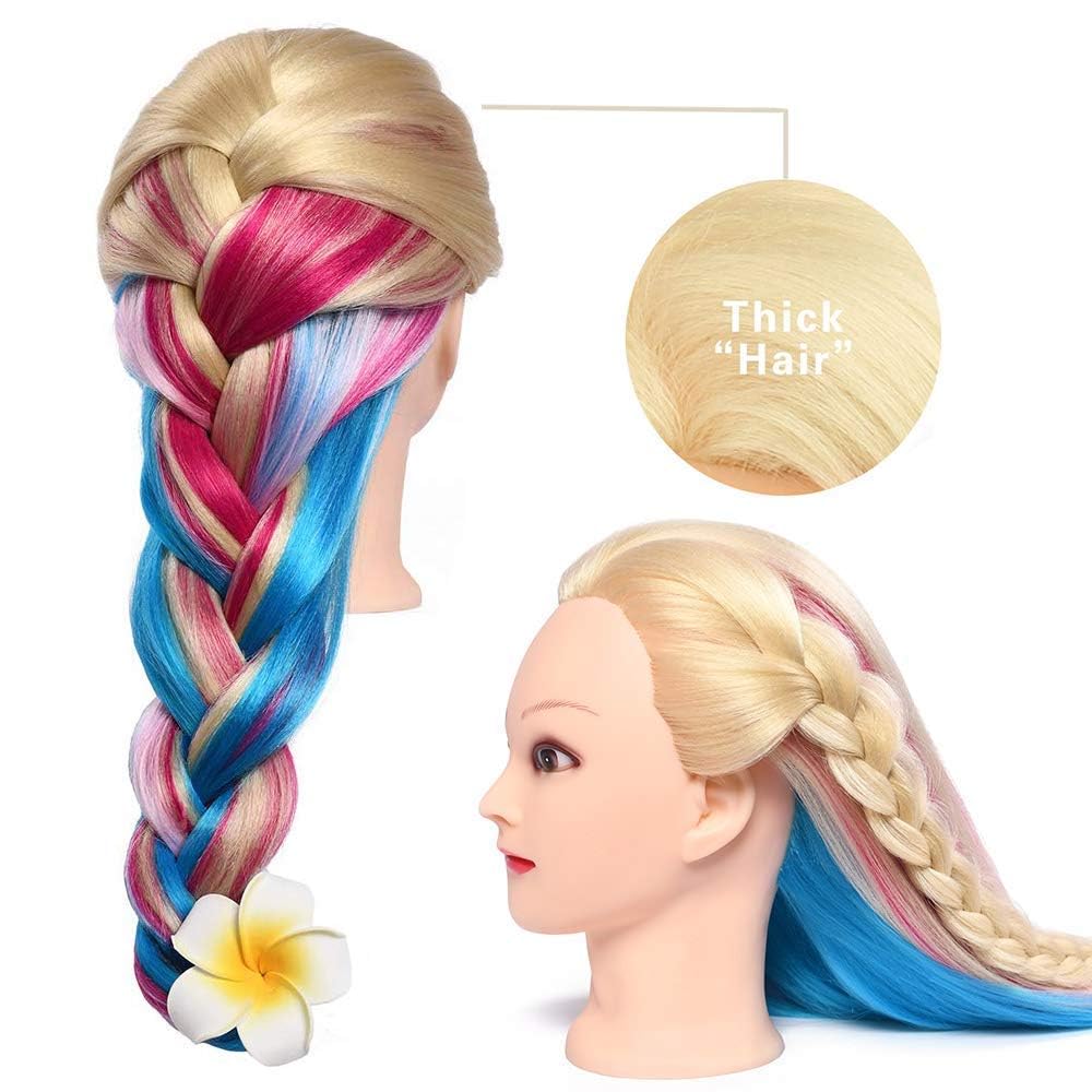 MYSWEETY 29-inch colorful hair mannequin head side view for cutting practice