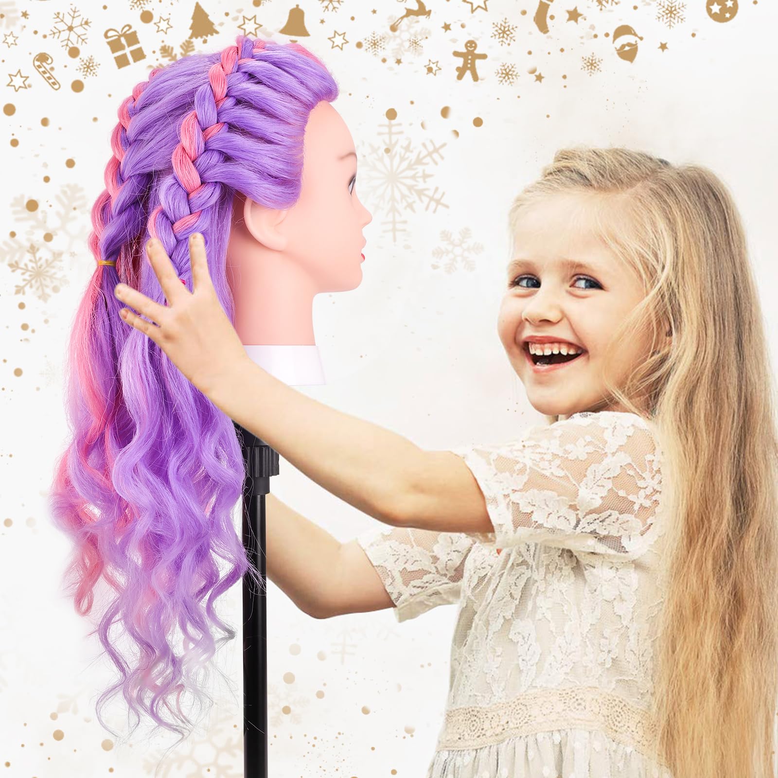 MYSWEETY hair training head includes clamp stand for stable practice sessions.