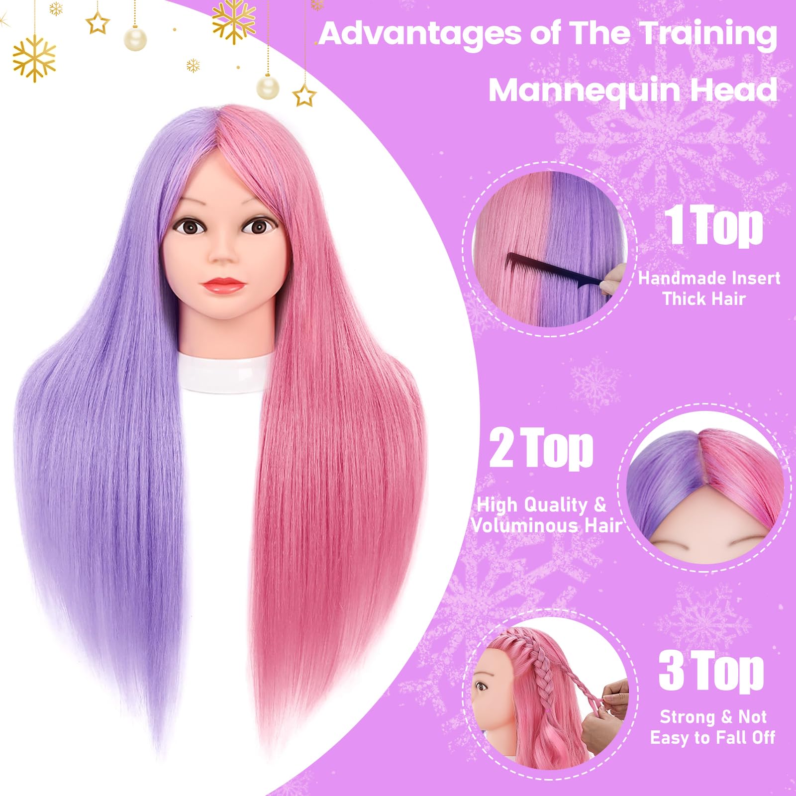 MYSWEETY manikin head 70% real hair texture for natural-looking styling.