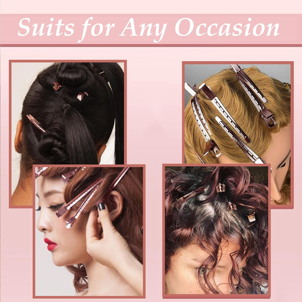 Mythos pink duck-bill clip salon-gear suitable for professional styling.