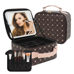 MYUREN travel makeup bag with 360° rotating LED mirror for precise makeup in any light