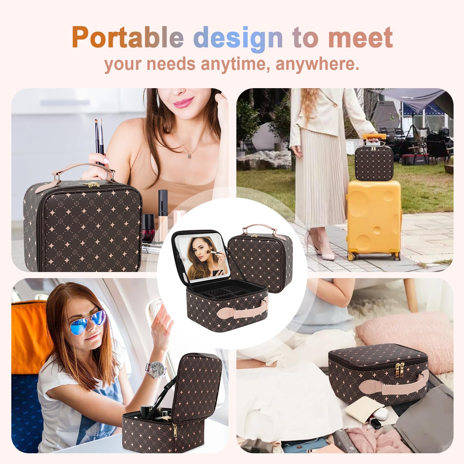MYUREN coffee-pink travel makeup bag style and practical appeal