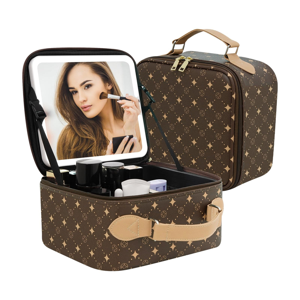 MYUREN travel makeup bag with lychee leather texture keeps cosmetics organized on trips.