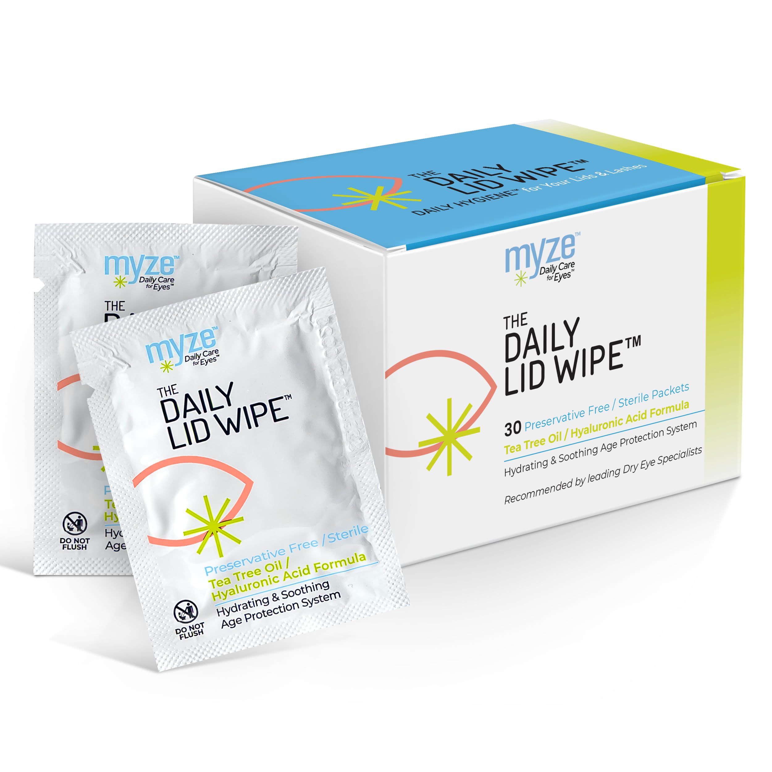 Myze Daily Lid Wipe packaging for daily eyelid hygiene routine.