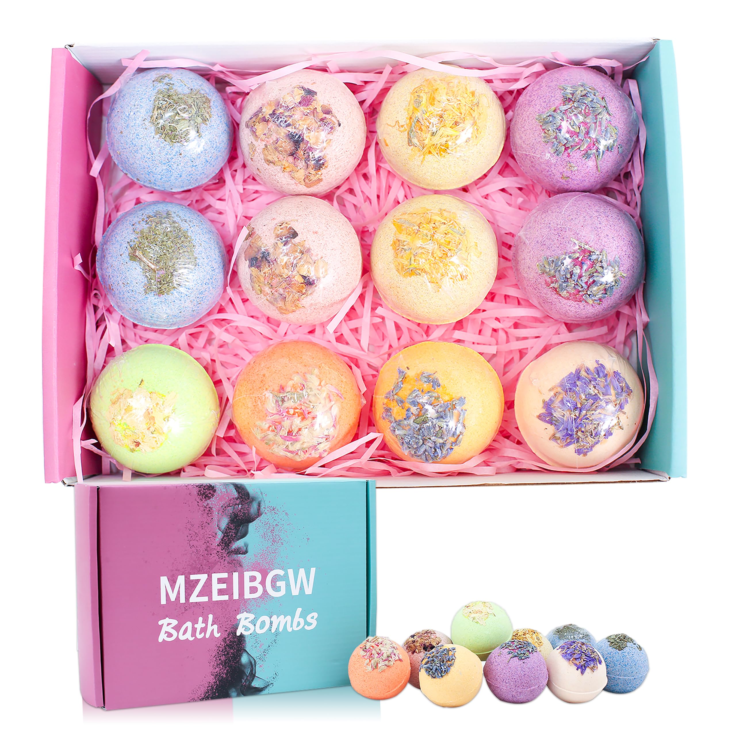 MZEIBGW Bath Bombs 12-Pack overview for gifting and relaxing baths.