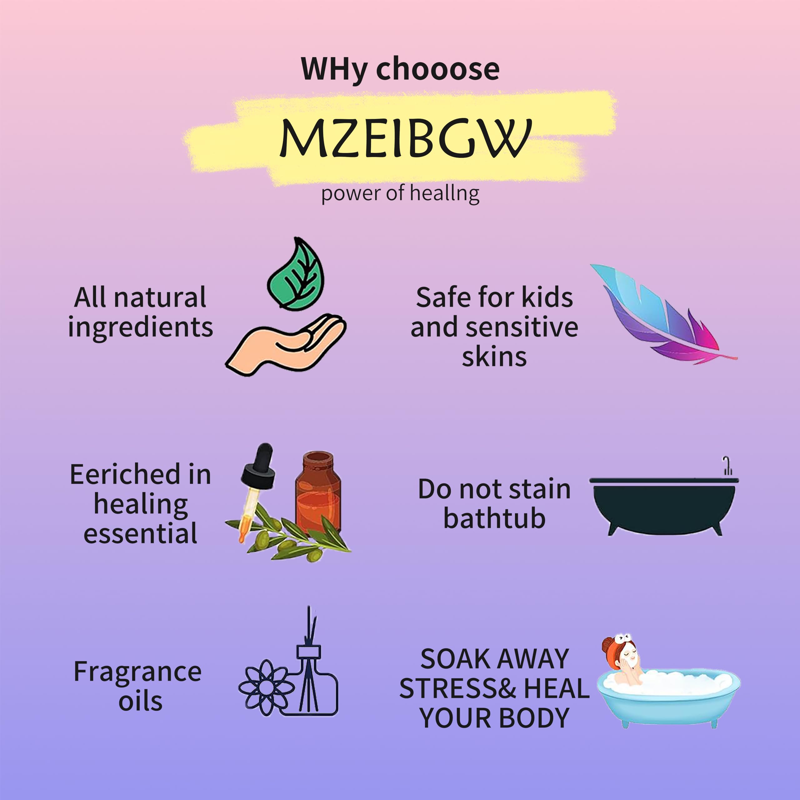 MZEIBGW Bath Bombs aromatherapy fragrance image showcases floral-fruity diffusion.