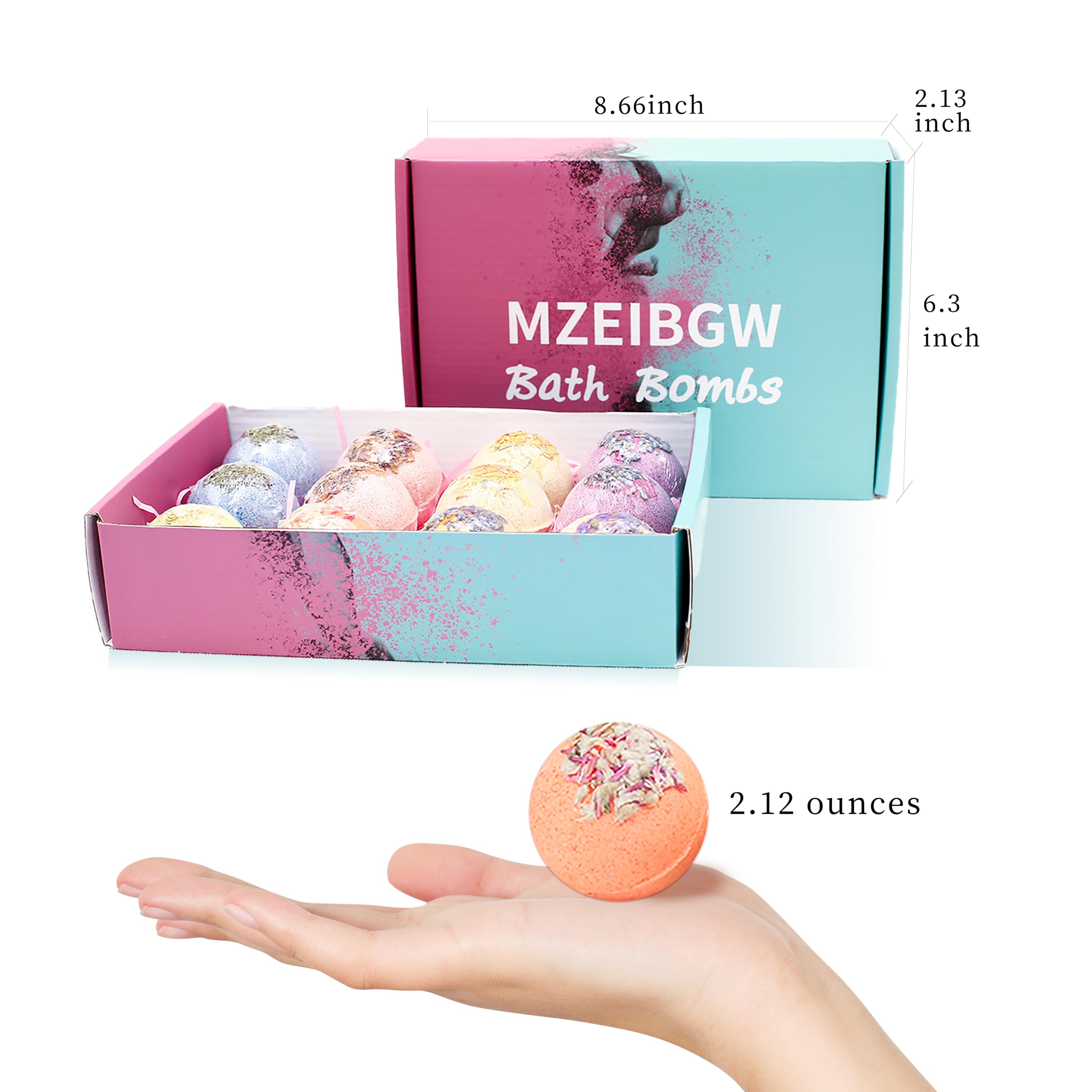 MZEIBGW Bath Bombs natural ingredients—packaging and formula emphasize skin-friendly care.