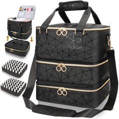 MZTXY nail polish organizer bag open layout shows 84-bottle capacity for travel.