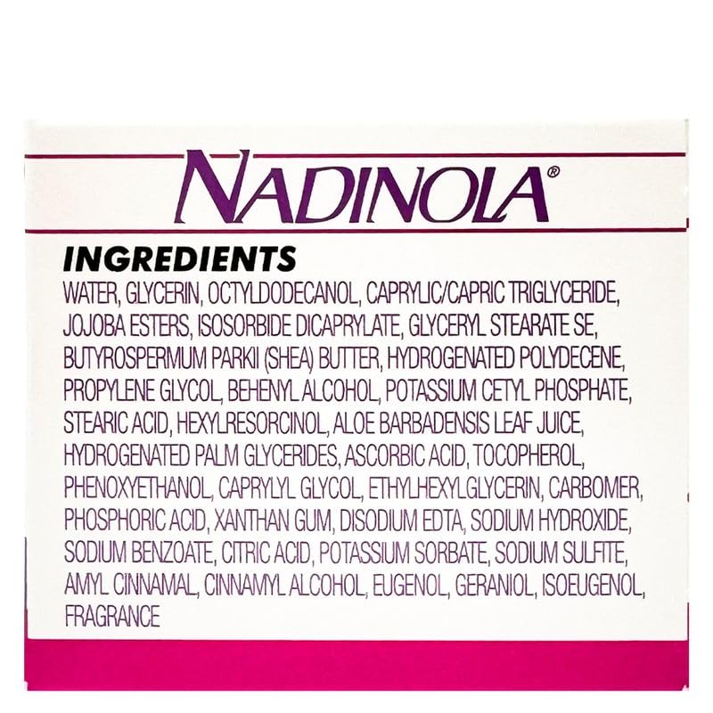 Nadinola crema ingredientes clave vitamina E y hexilresorcinol para cuidado diario.