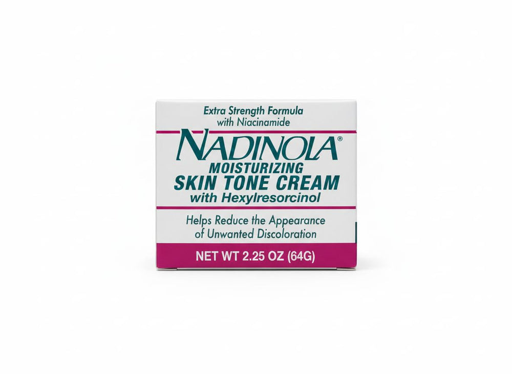 Nadinola moisturizing skin tone cream jar showing rich texture for even application