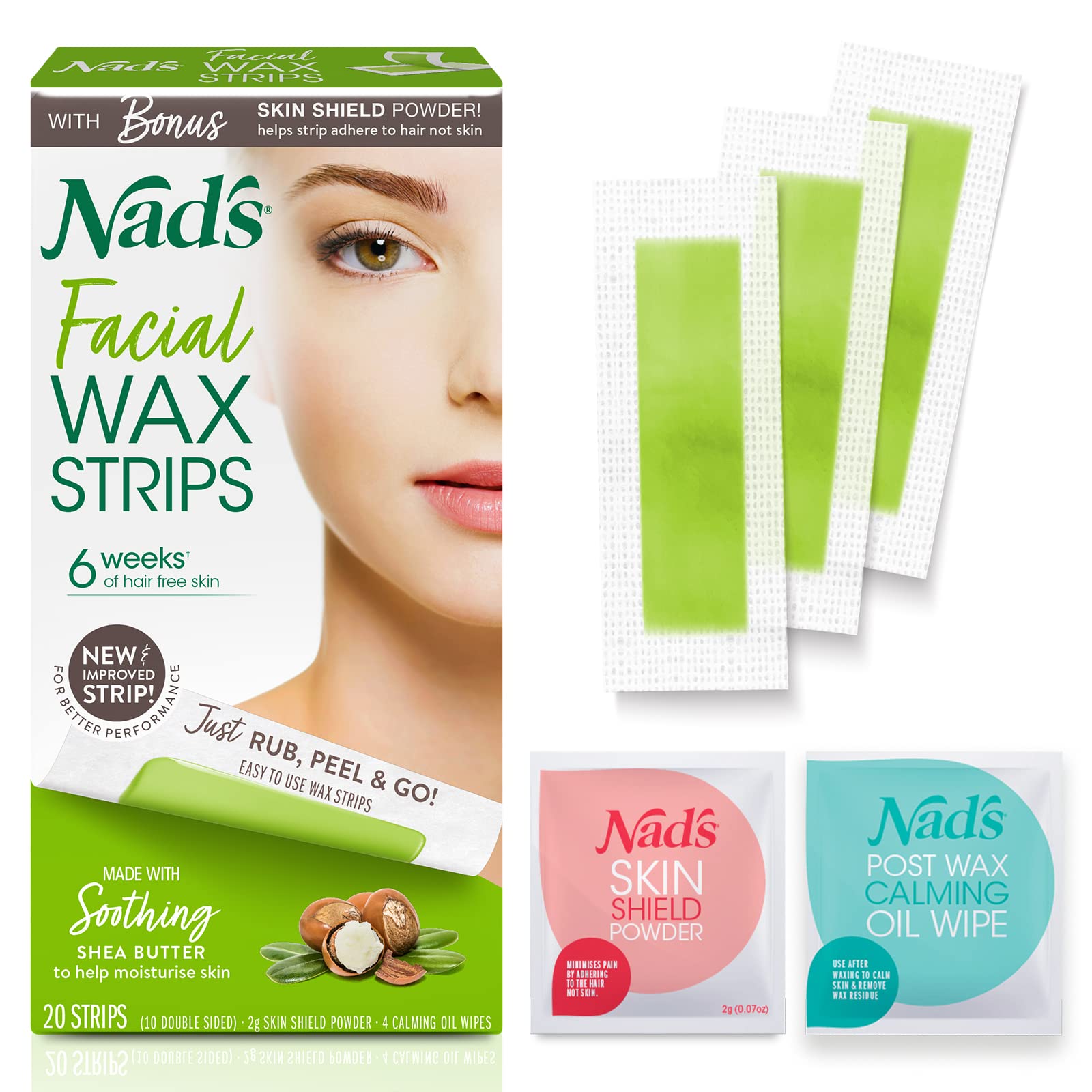 Nad's front packaging showing kit details and benefit of easy at-home waxing