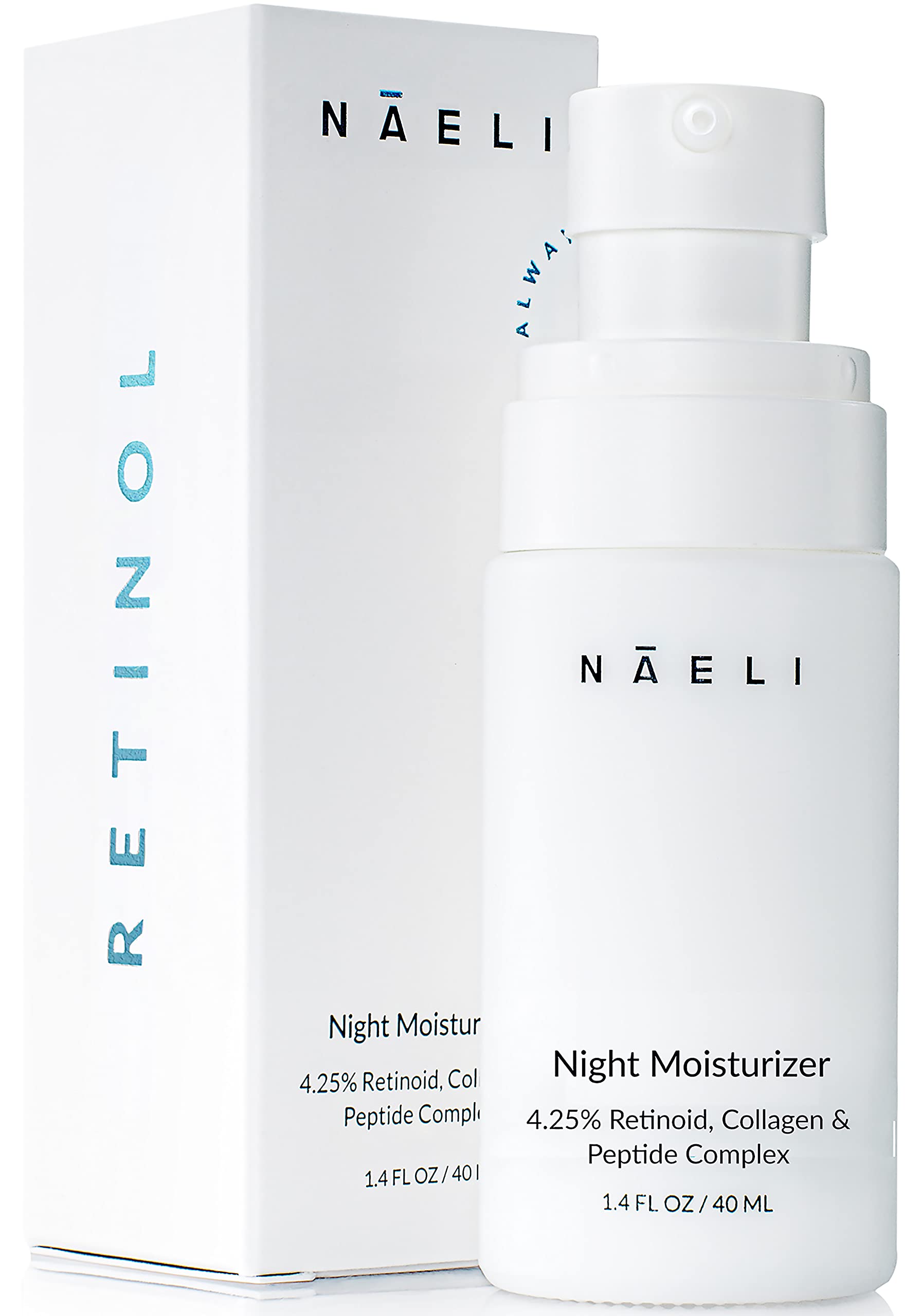 NAELI retinoid night cream jar close-up for nighttime renewal and smoother skin texture.