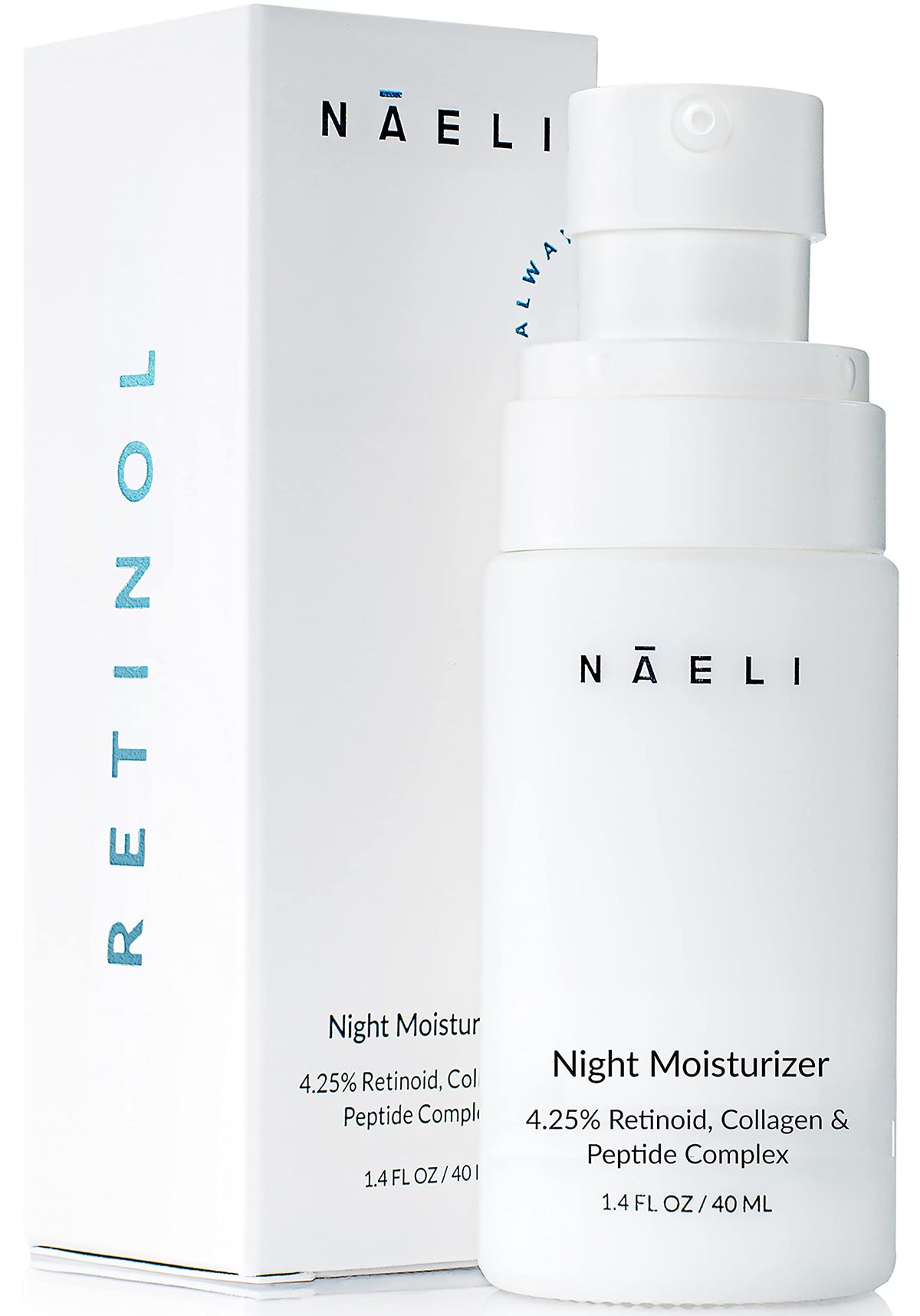 NAELI retinoid night cream jar close-up for nighttime renewal and smoother skin texture.