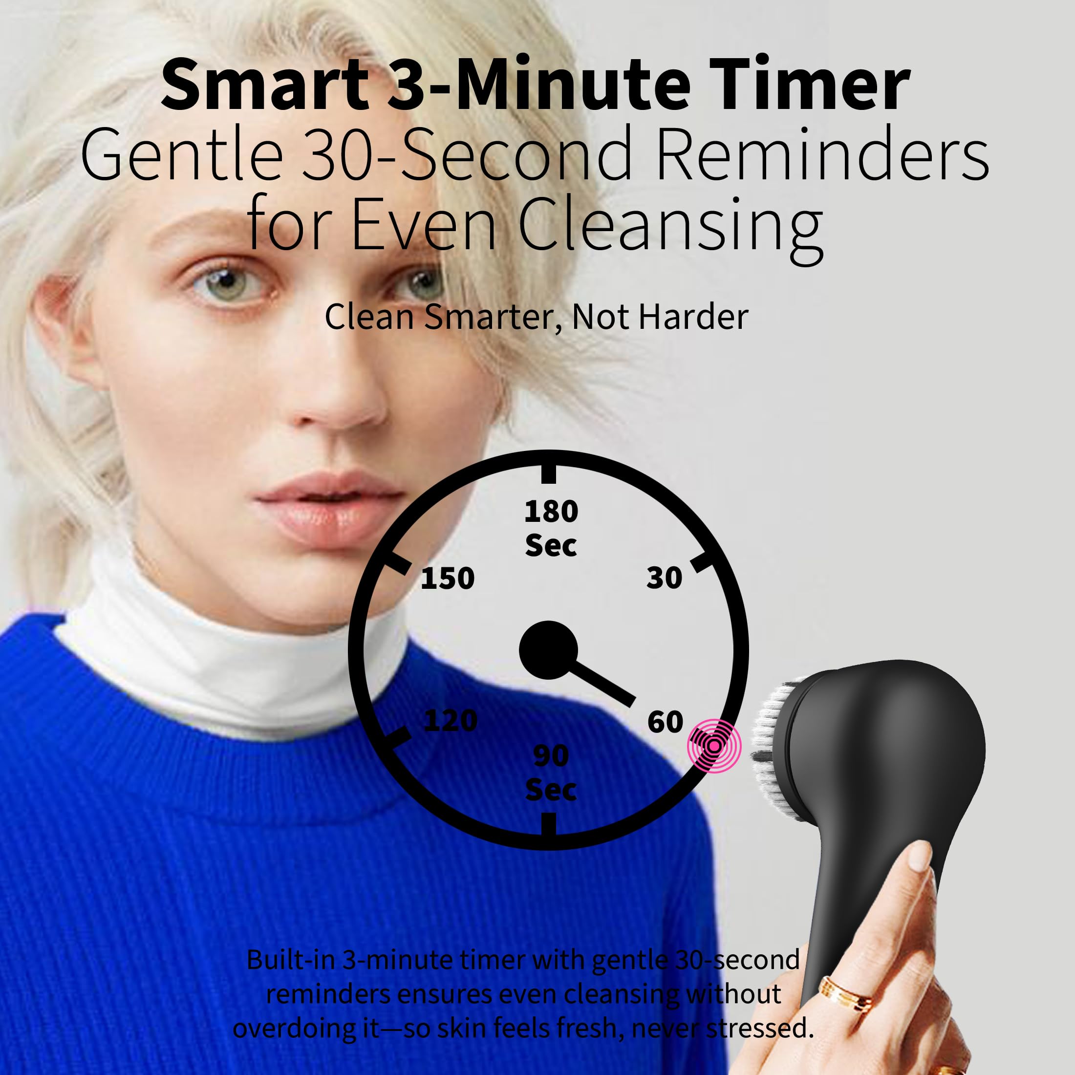 NågaCoola adjustable intensity with 3-minute timer supports personalized cleansing sessions.