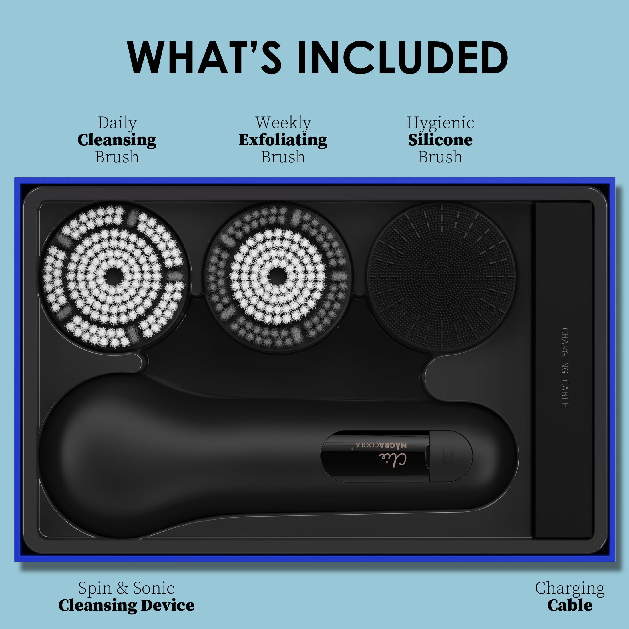 NågaCoola sonic vibration with soft silicone head offers gentle cleaning for sensitive skin.