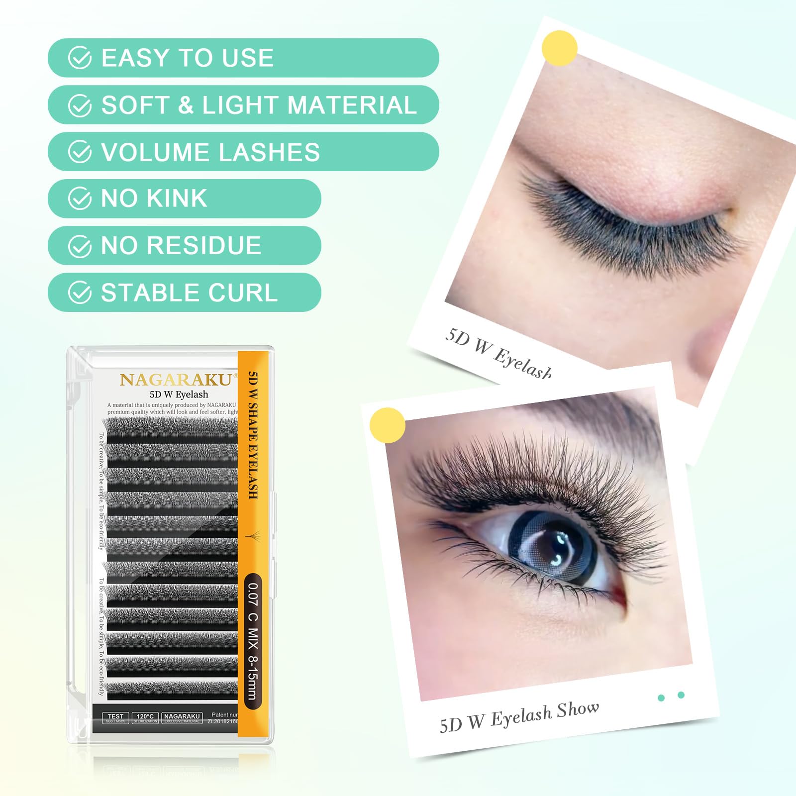 NAGARAKU W Clover lash base detail showing soft, graceful extensions and clear root arrangement