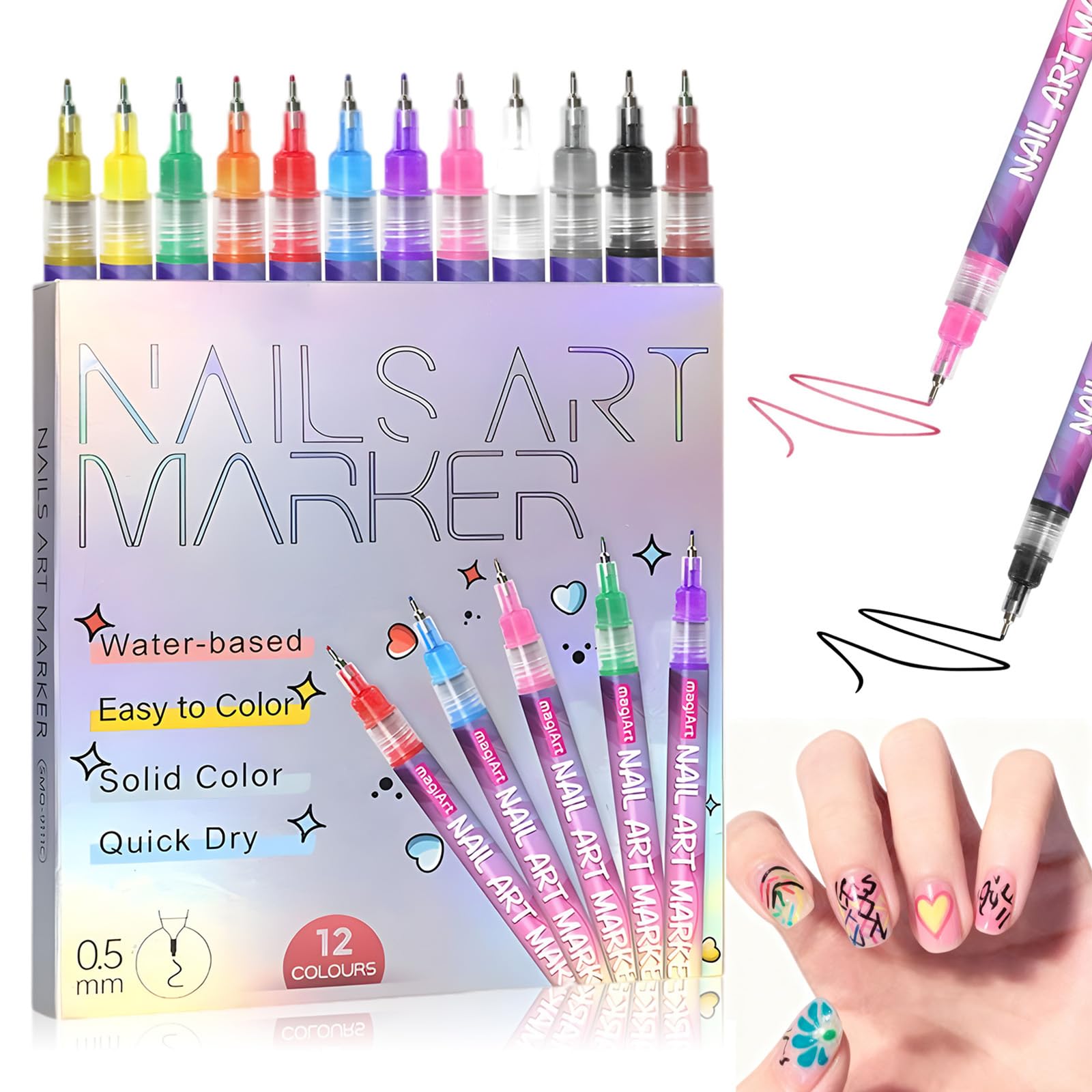 Nail Art Pens 12-color palette for detailed DIY designs