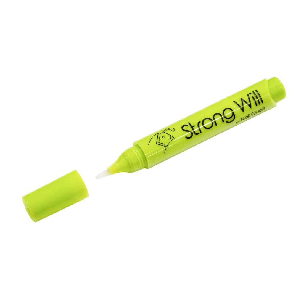Nail Quail Strong Will pen front label shows discreet, quick-use packaging for busy days.