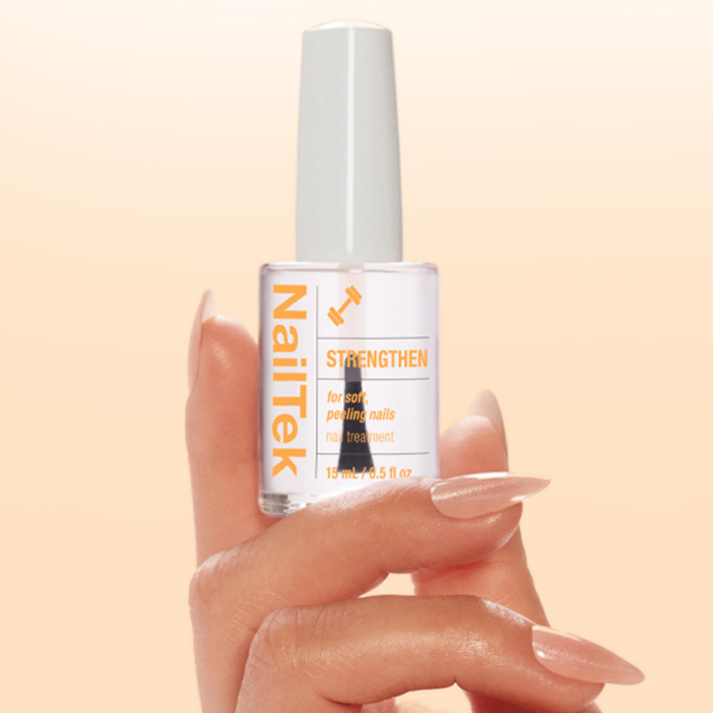 Application swatches reveal Nail Tek Formula 2 improving nail flexibility.