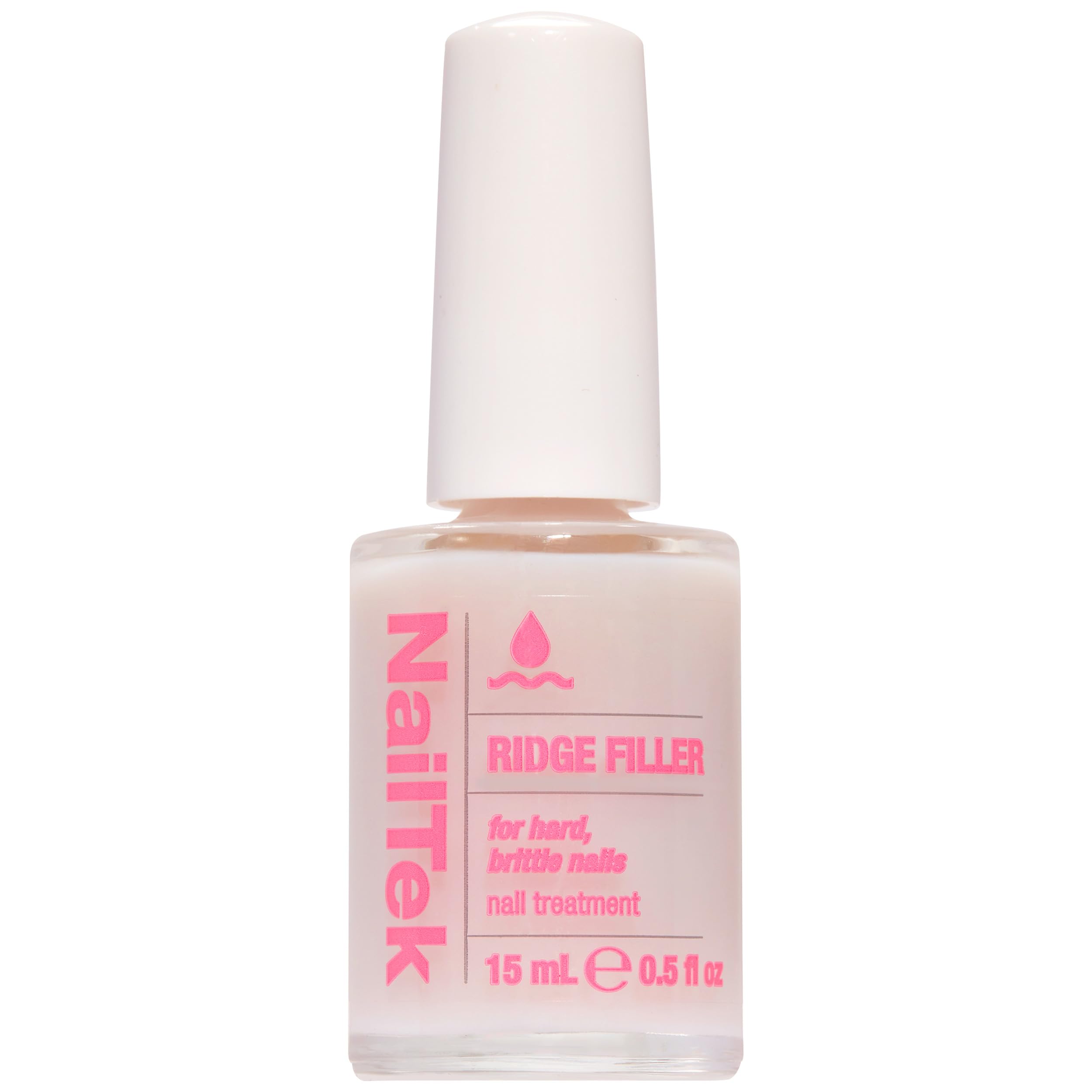 Nail Tek Ridge Filler Formula 3 bottle demonstrates a clear base coat that smooths ridges