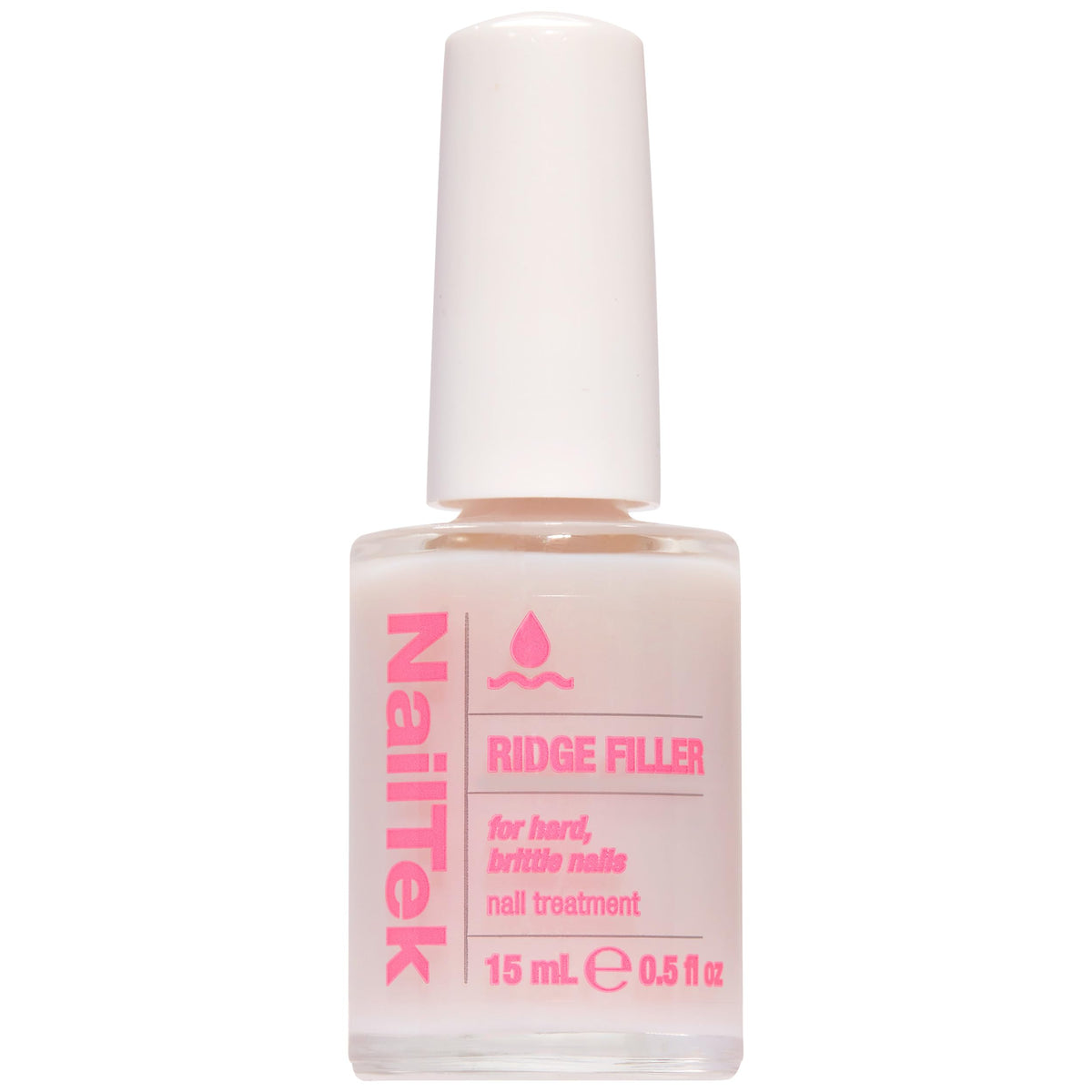 Nail Tek Ridge Filler Formula 3 bottle demonstrates a clear base coat that smooths ridges