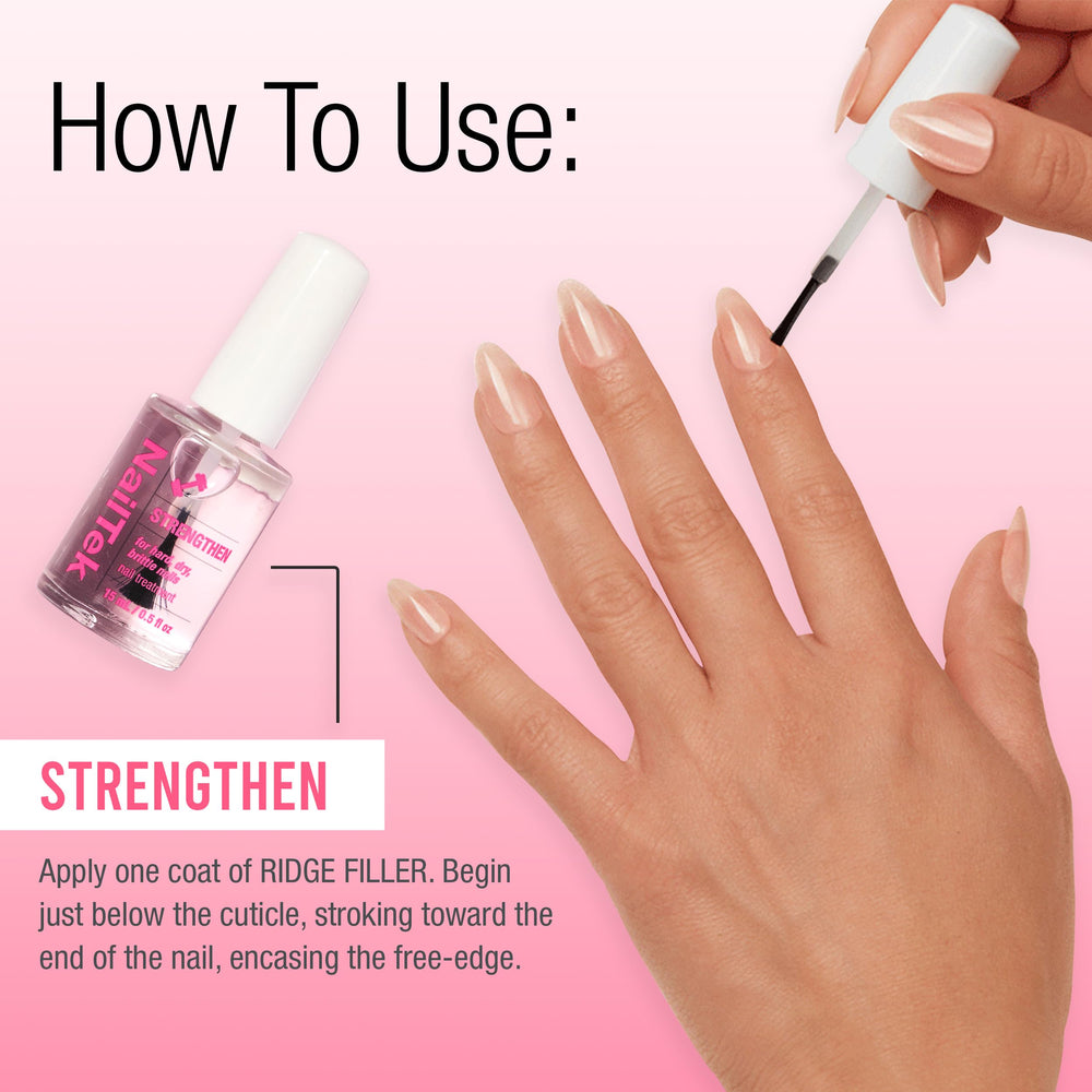 Nail Tek Ridge Filler Formula 3 sheer finish image suggests hydration and resilience