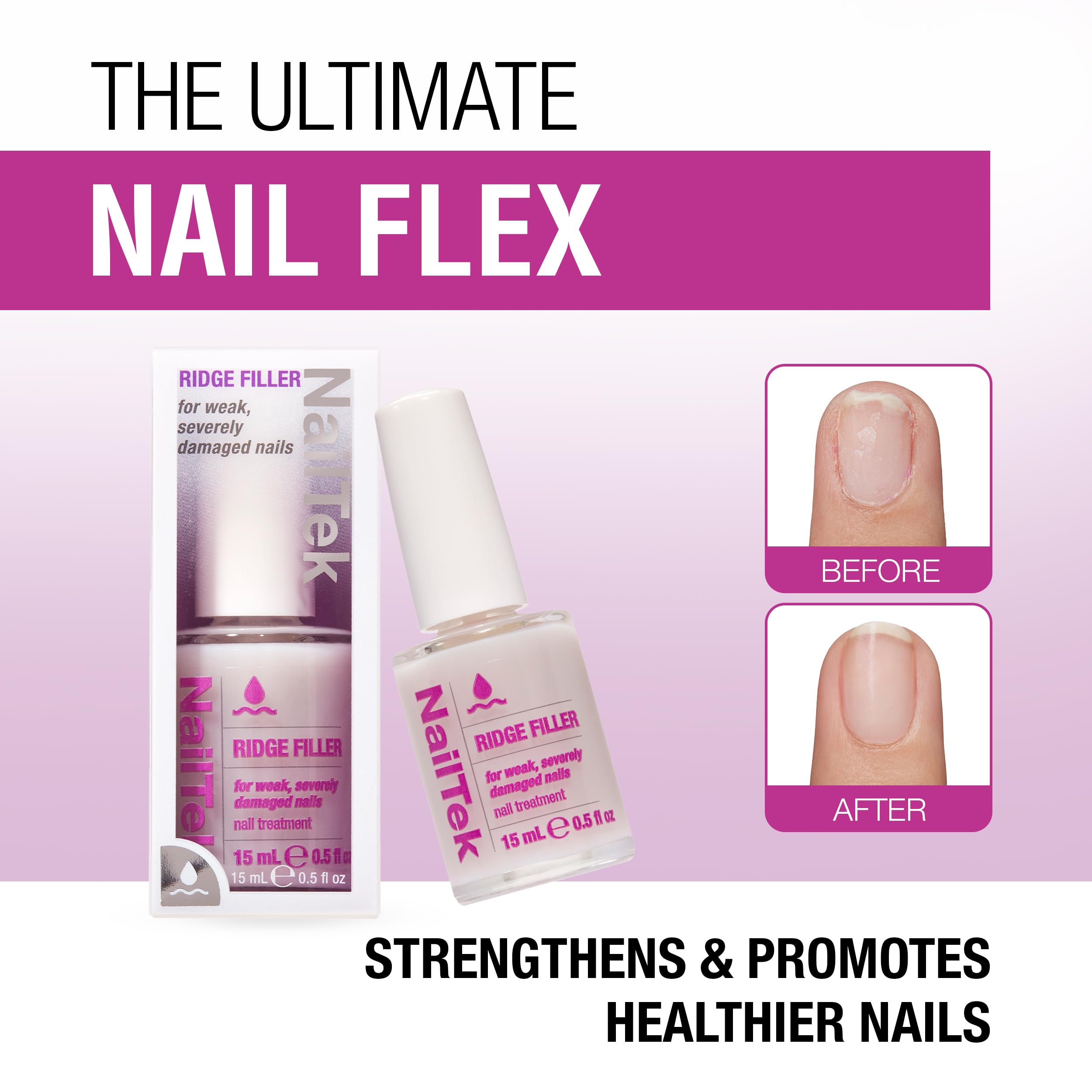 Nail Tek Ridge Filler Formula 4 clear finish on nail surface with natural look