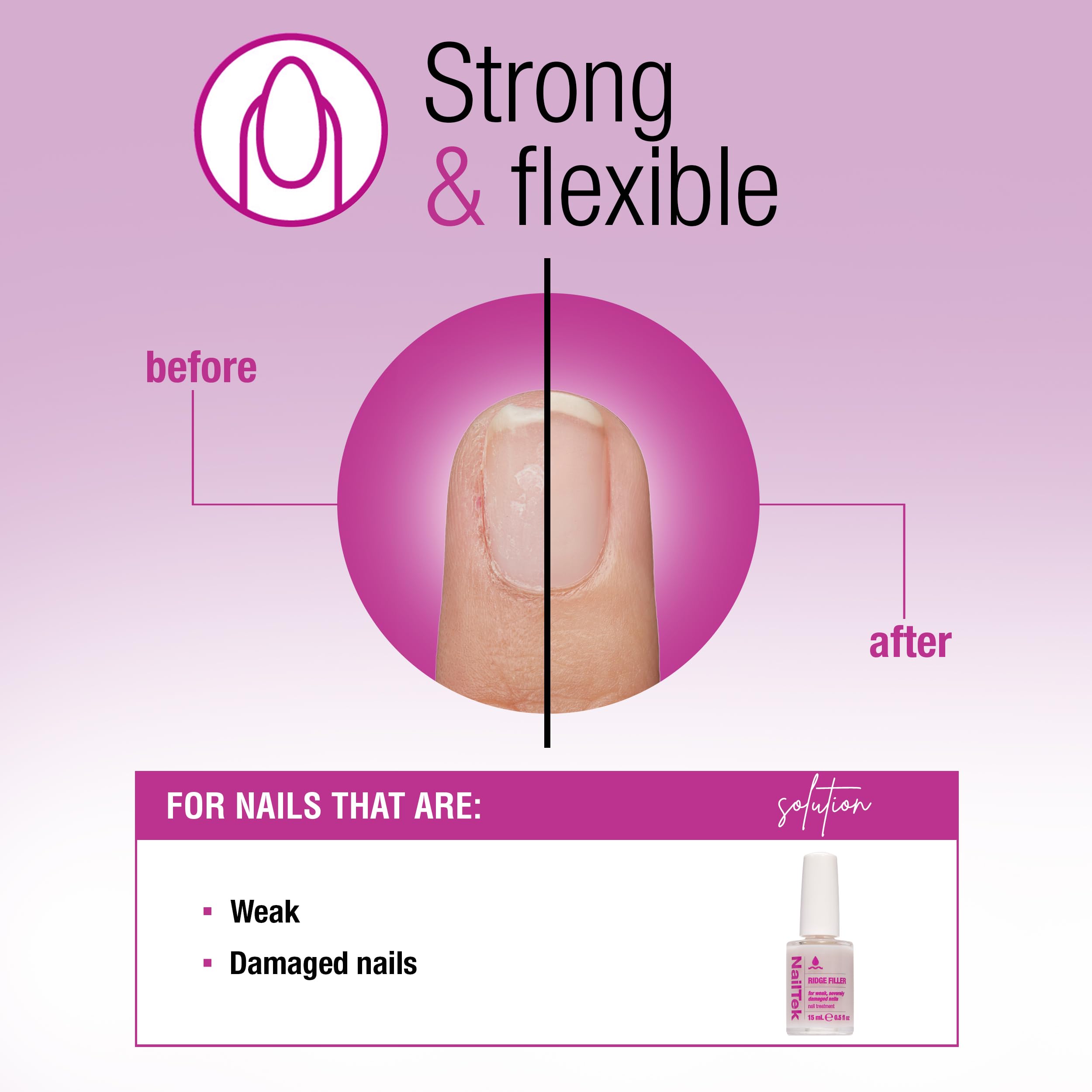 Nail Tek Ridge Filler Formula 4 nails before after showing smoother surfaces for polish