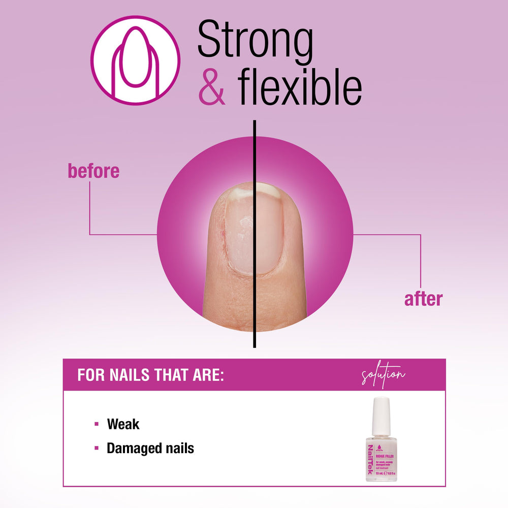 Nail Tek Ridge Filler Formula 4 nails before after showing smoother surfaces for polish