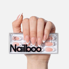 Nailboo Frenchie press-on nails application close-up for quick salon-style manicure