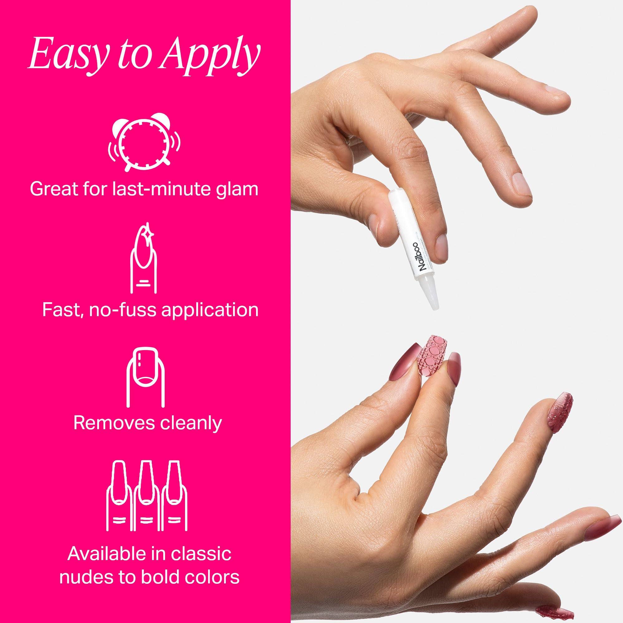 Nailboo strong-adhesion glue included ensuring secure wear throughout the day