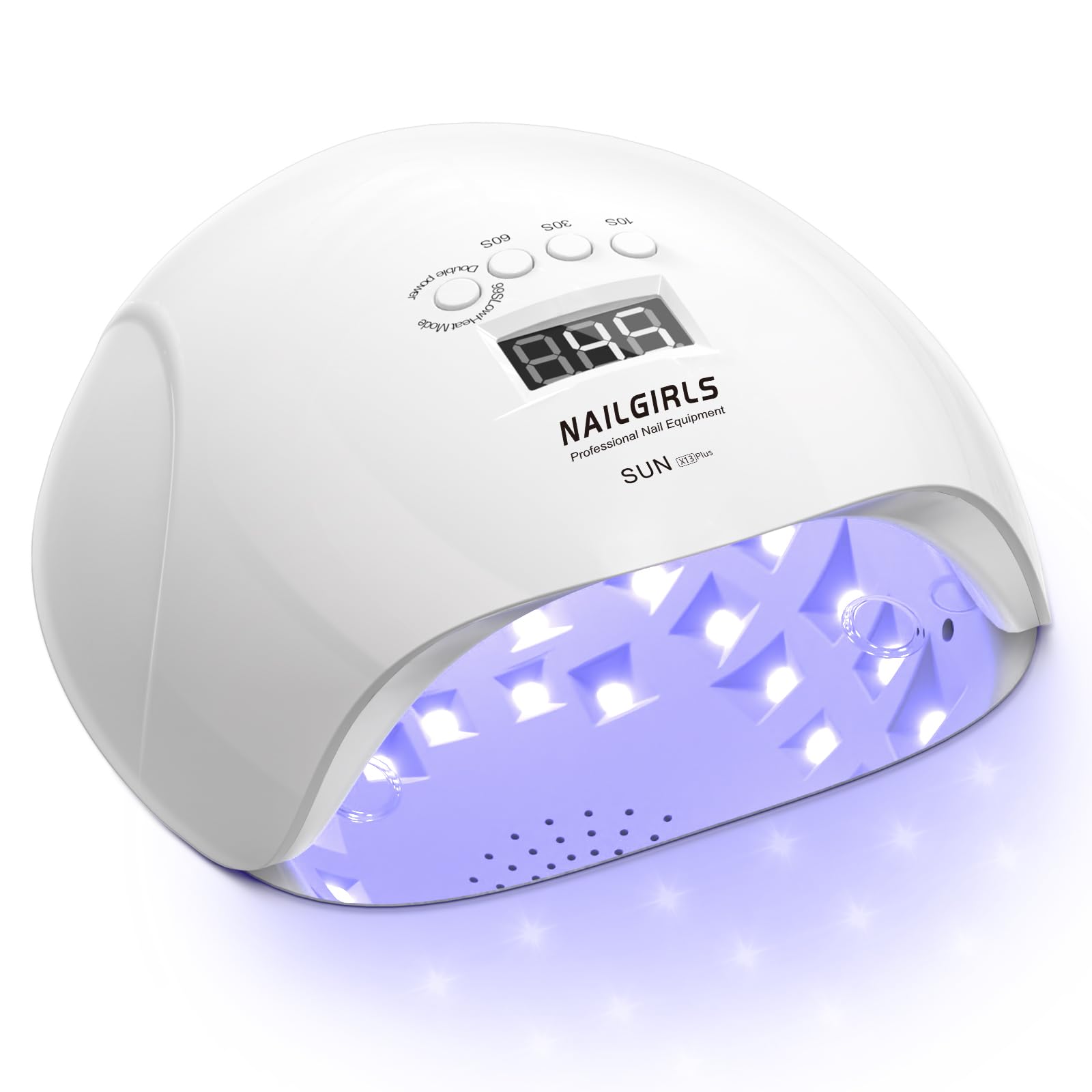 NAILGIRLS 150W UV LED lamp top view shows even curing with 36 beads.