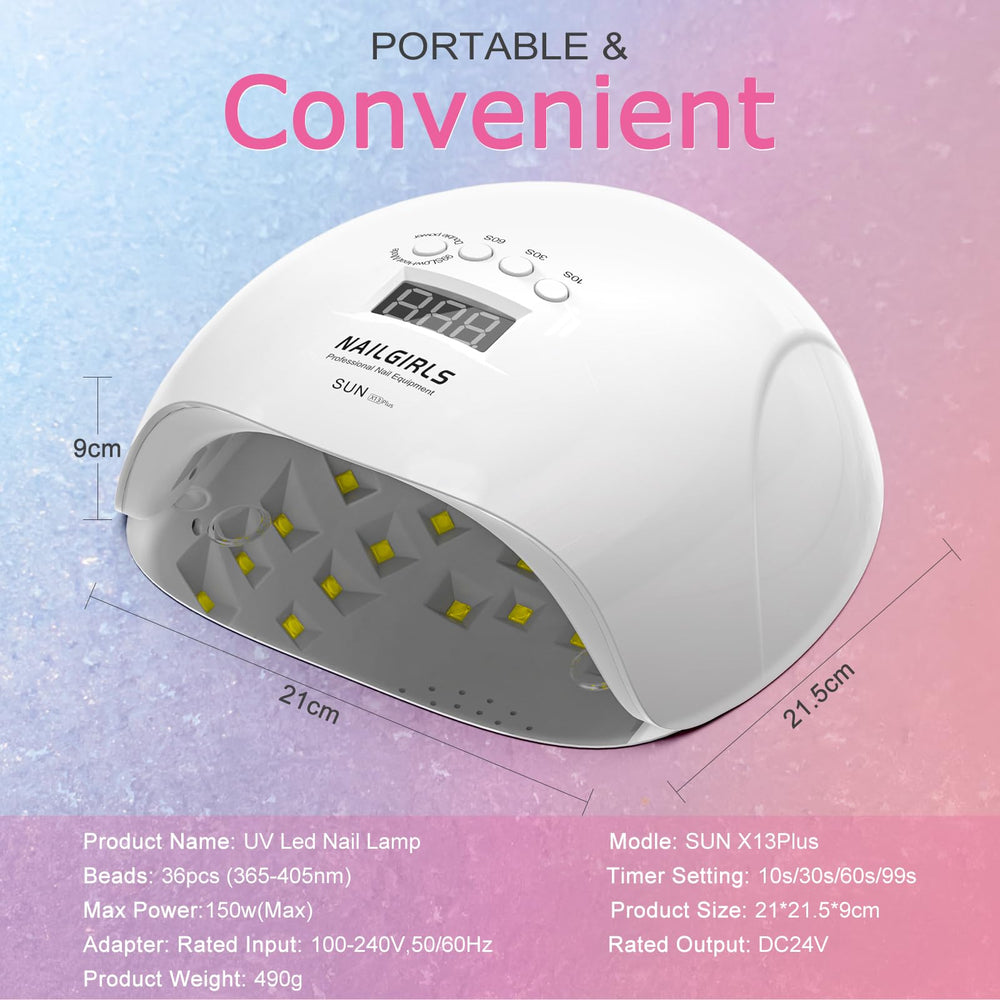 NAILGIRLS 36-LED beads arrangement enables fast, even curing.