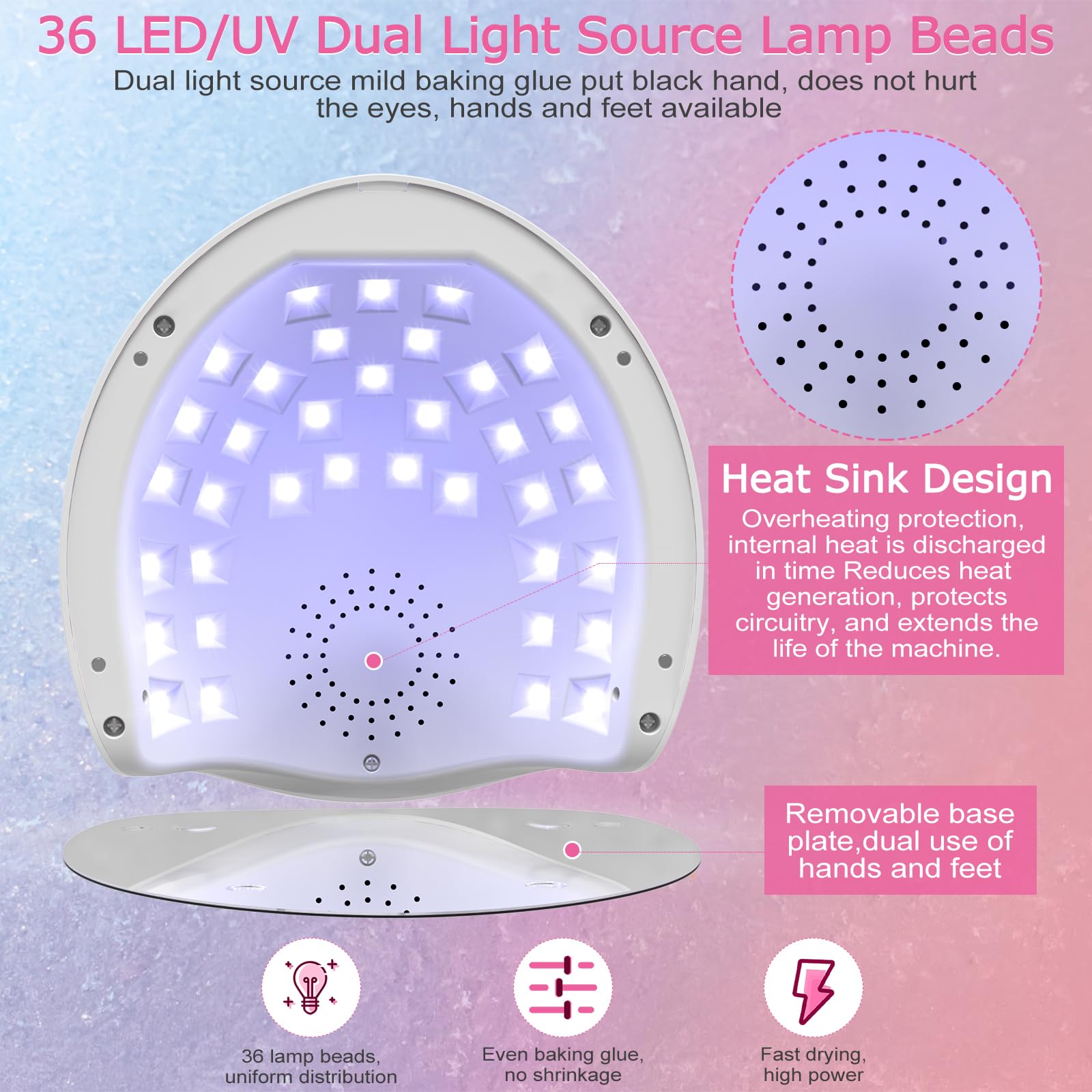NAILGIRLS lamp LCD display demonstrates timer options for precise curing.