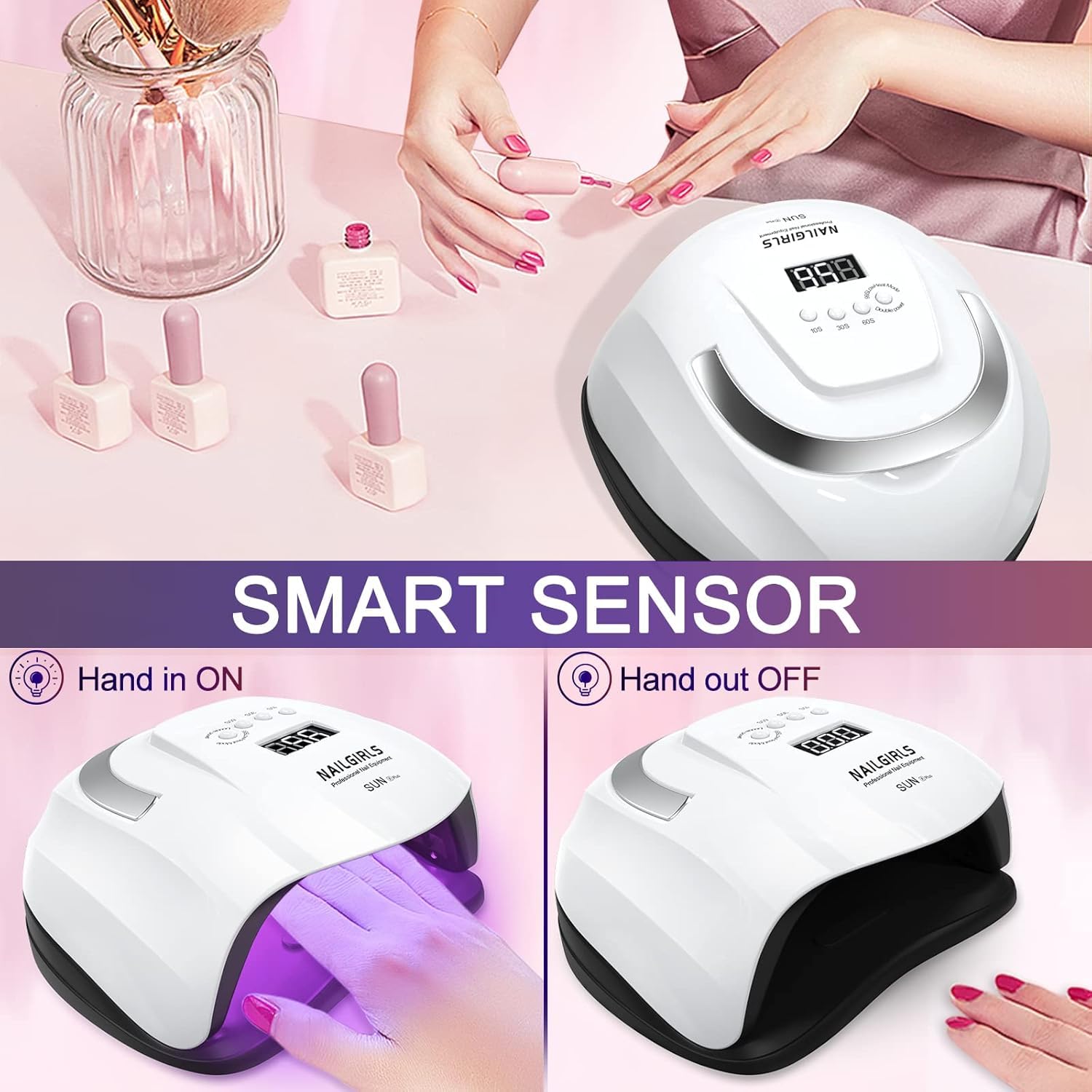 NAILGIRLS UV LED Nail Lamp detachable base for easy cleaning and setup