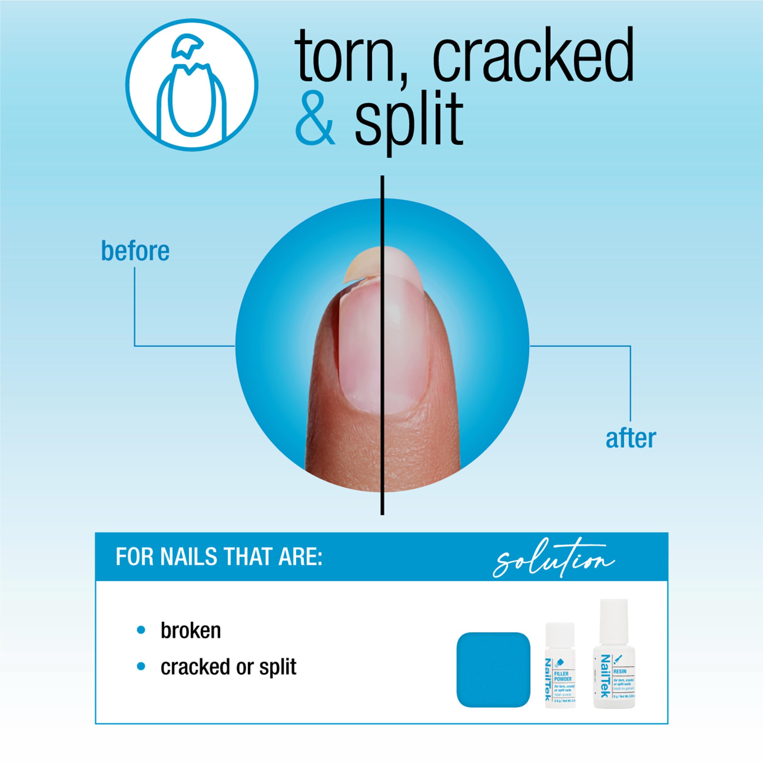 Nail Tek Nail Repair filler-powder creates smooth, even nail surfaces for better polish