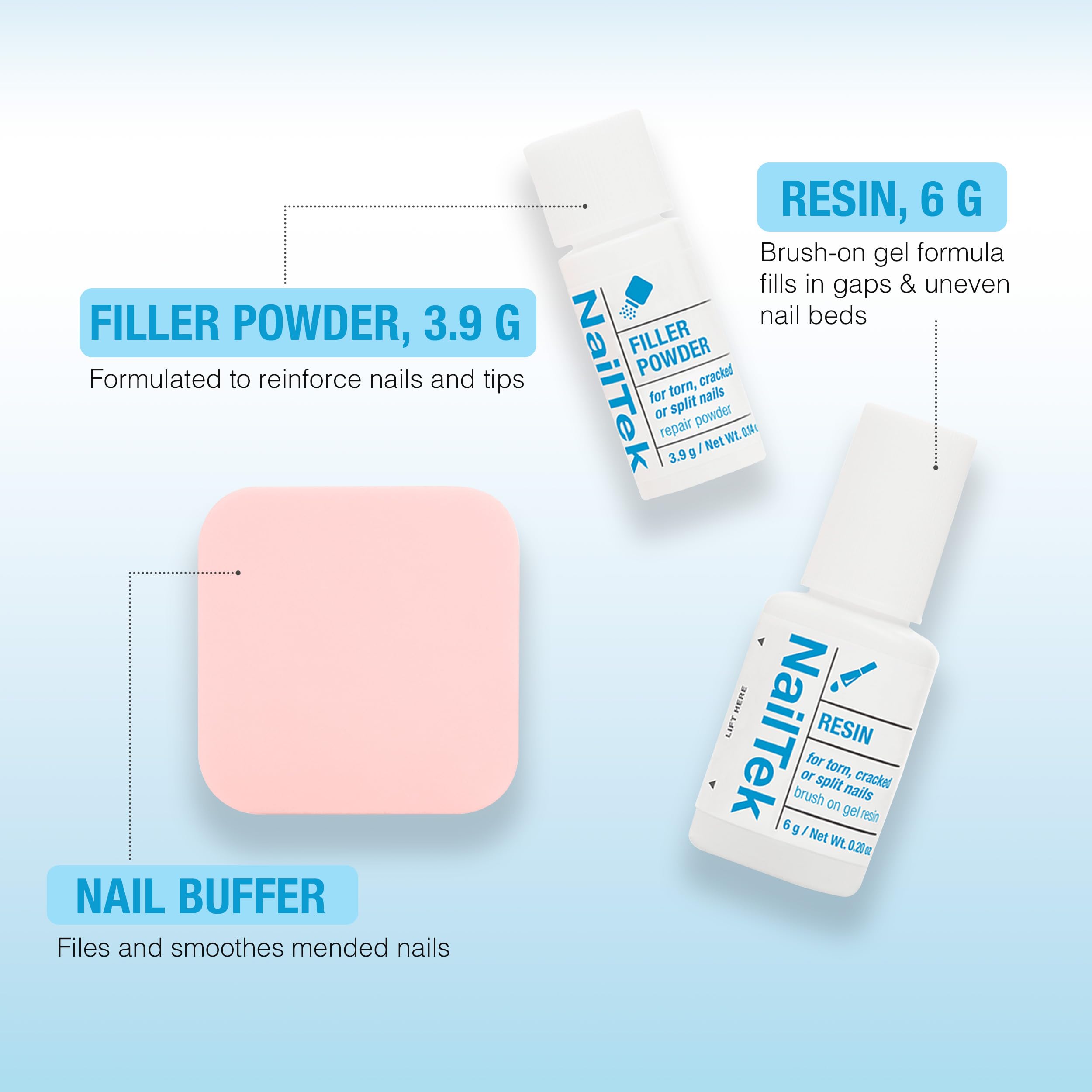 Nail Tek Nail Repair-packaging displays a complete at-home repair kit for nails