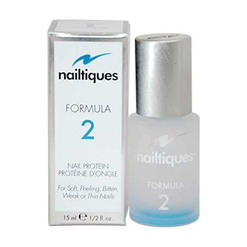 Nailtiques Formula 2 nail protein bottle close-up for stronger nails and quick-dry protection.