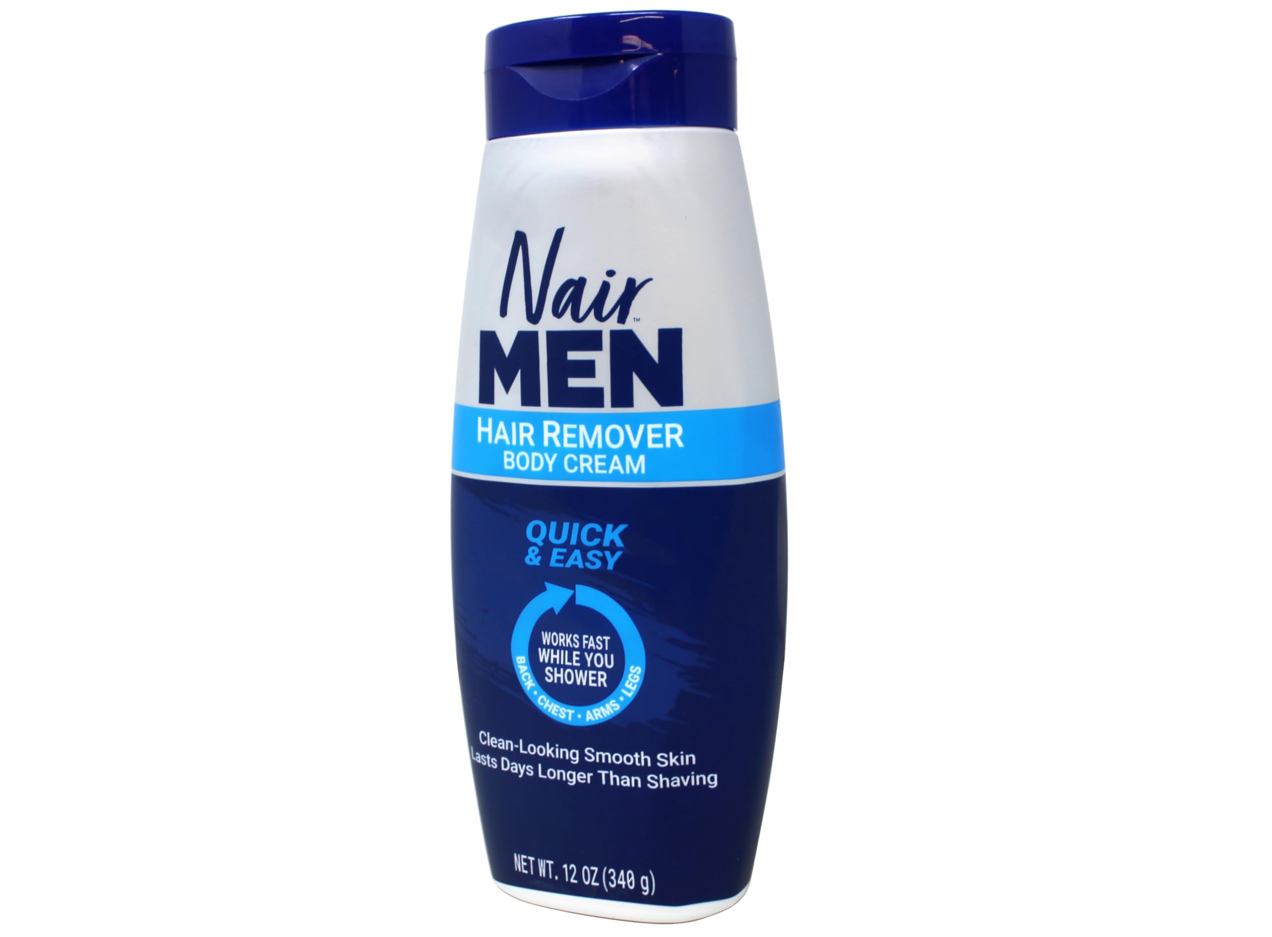 Nair hair remover for men back chest arms legs scene emphasizes full-body convenience.