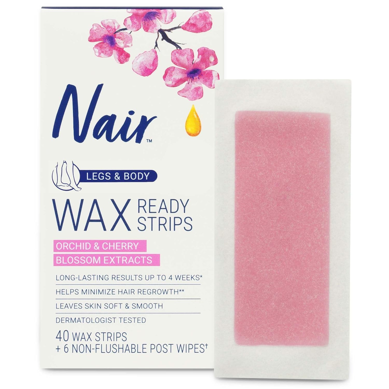 Nair Hair Remover Wax Ready-Strips removal-effect hints at efficient short hair removal.