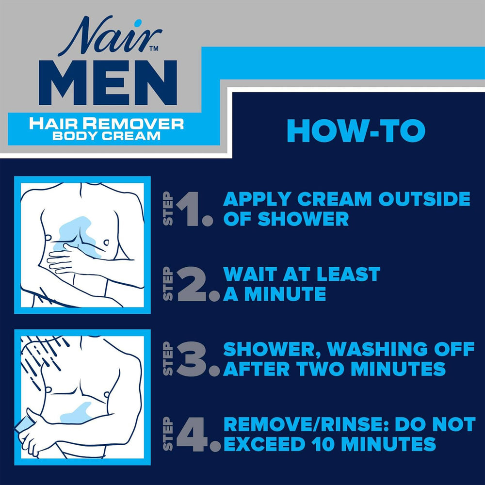 Nair Men hair removal body cream apply to arm highlights even application.