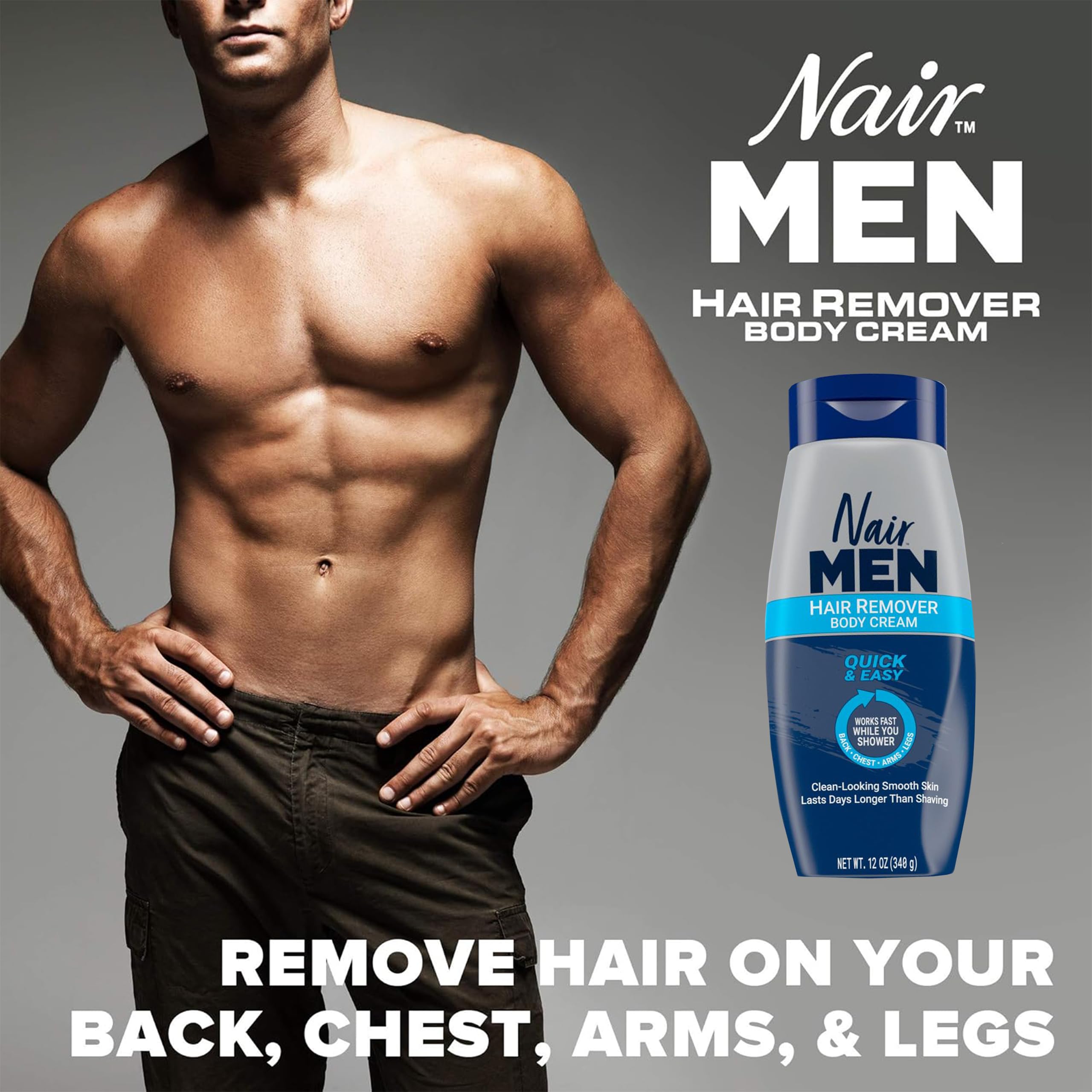 Nair Men hair removal body cream is dermatologist tested for safety.