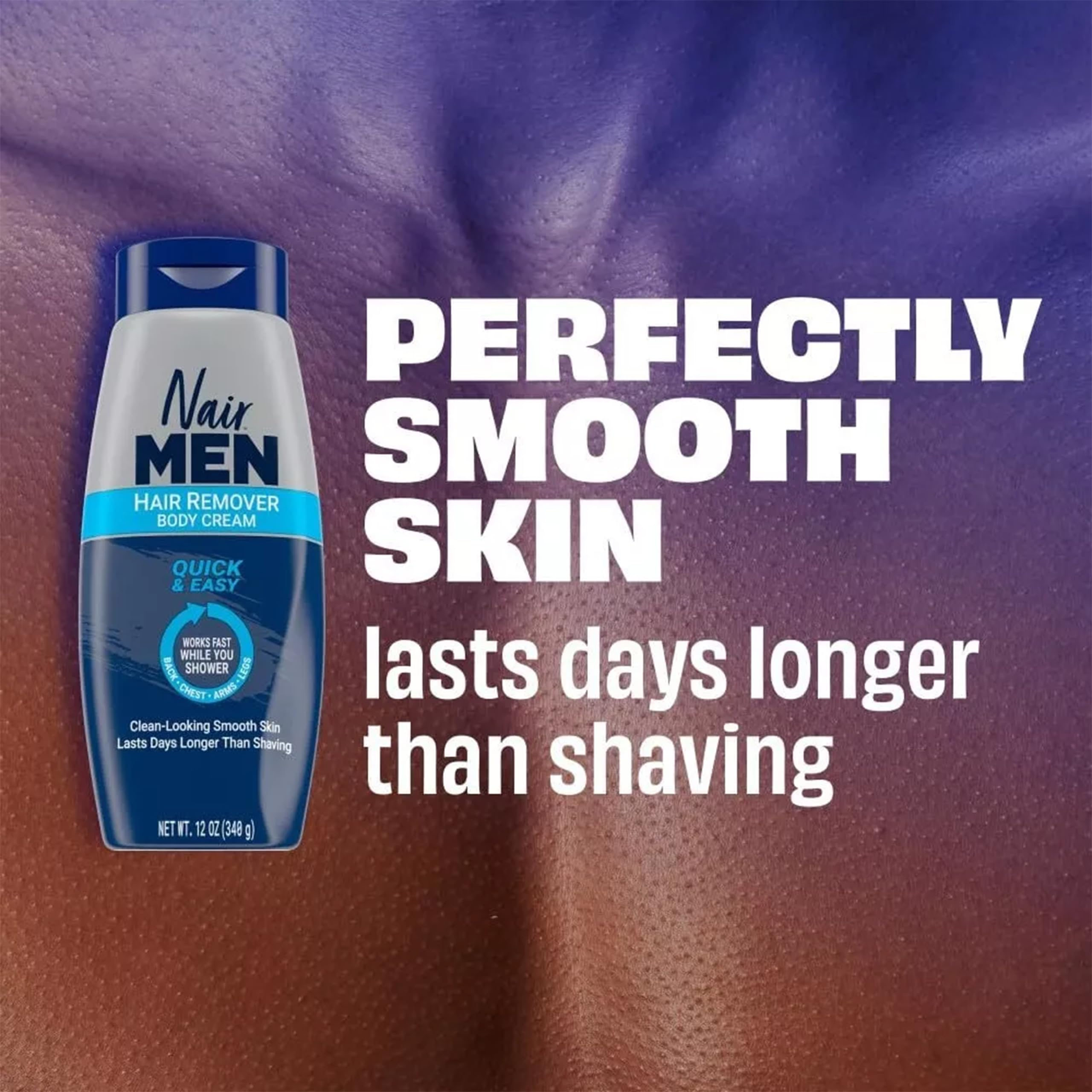 Nair Men hair removal body cream promotes smoother-looking skin after use.