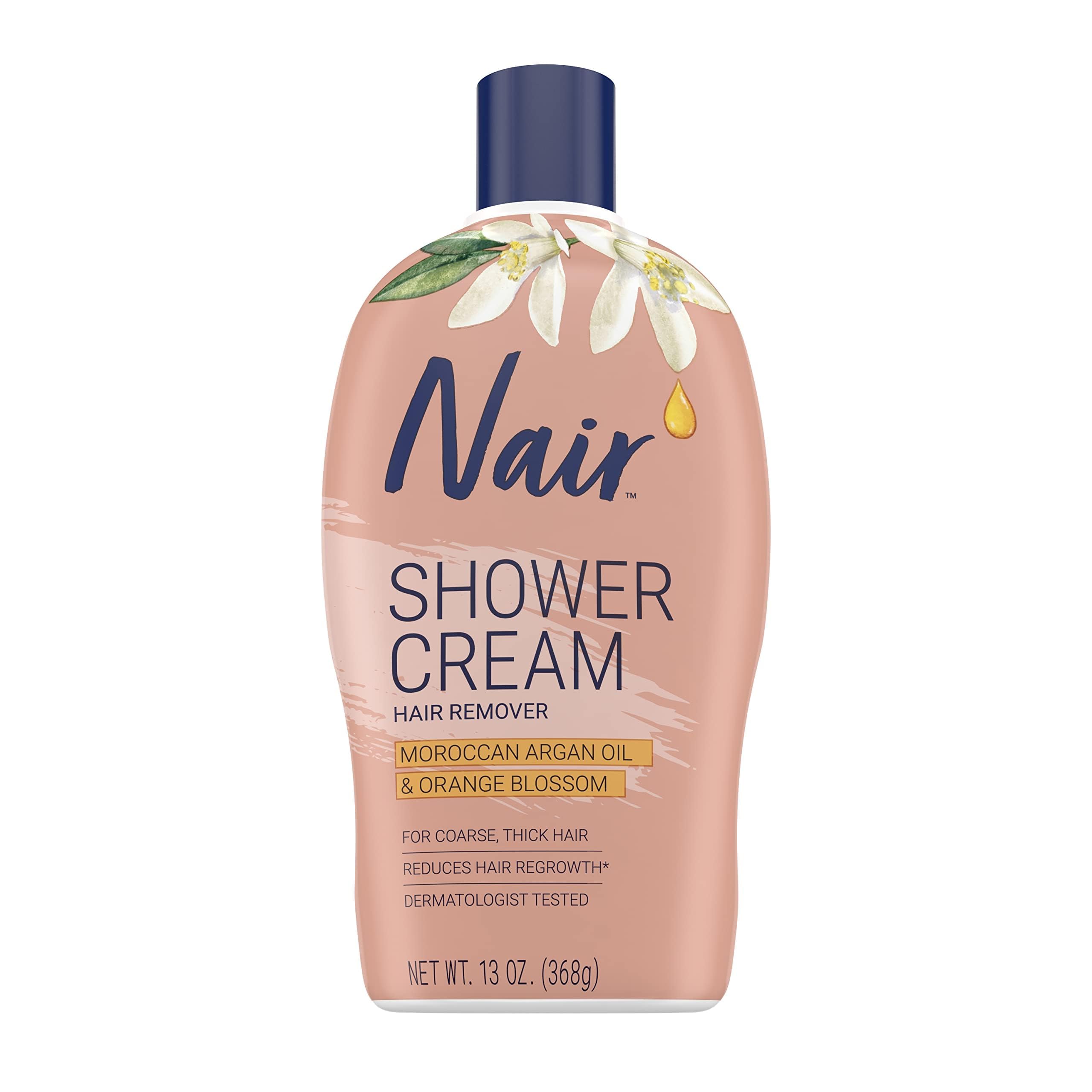 Nair Moroccan Argan Oil Shower Cream bottle ready for in-shower hair removal