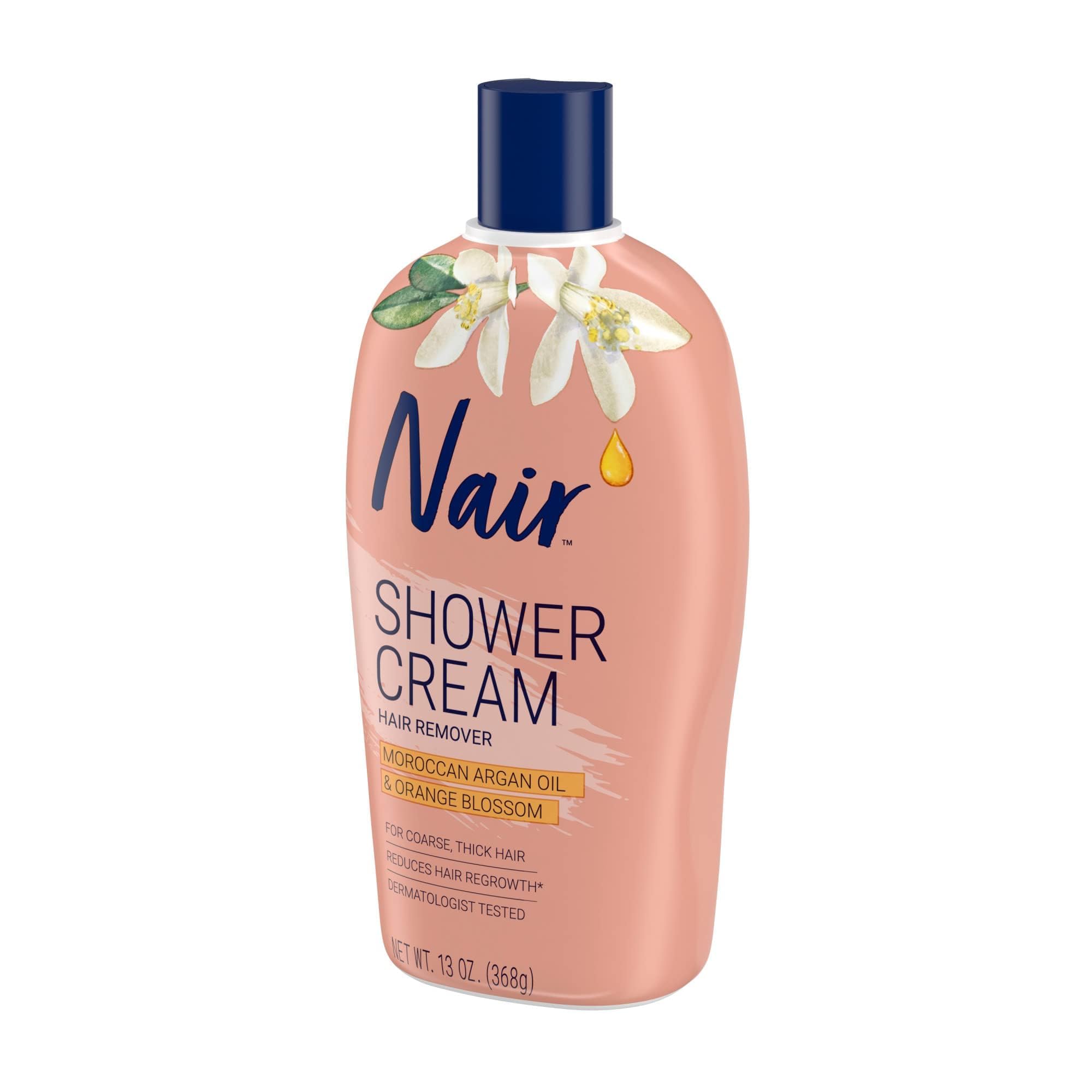 Nair Moroccan Argan Oil Shower Cream close-up of bottle label
