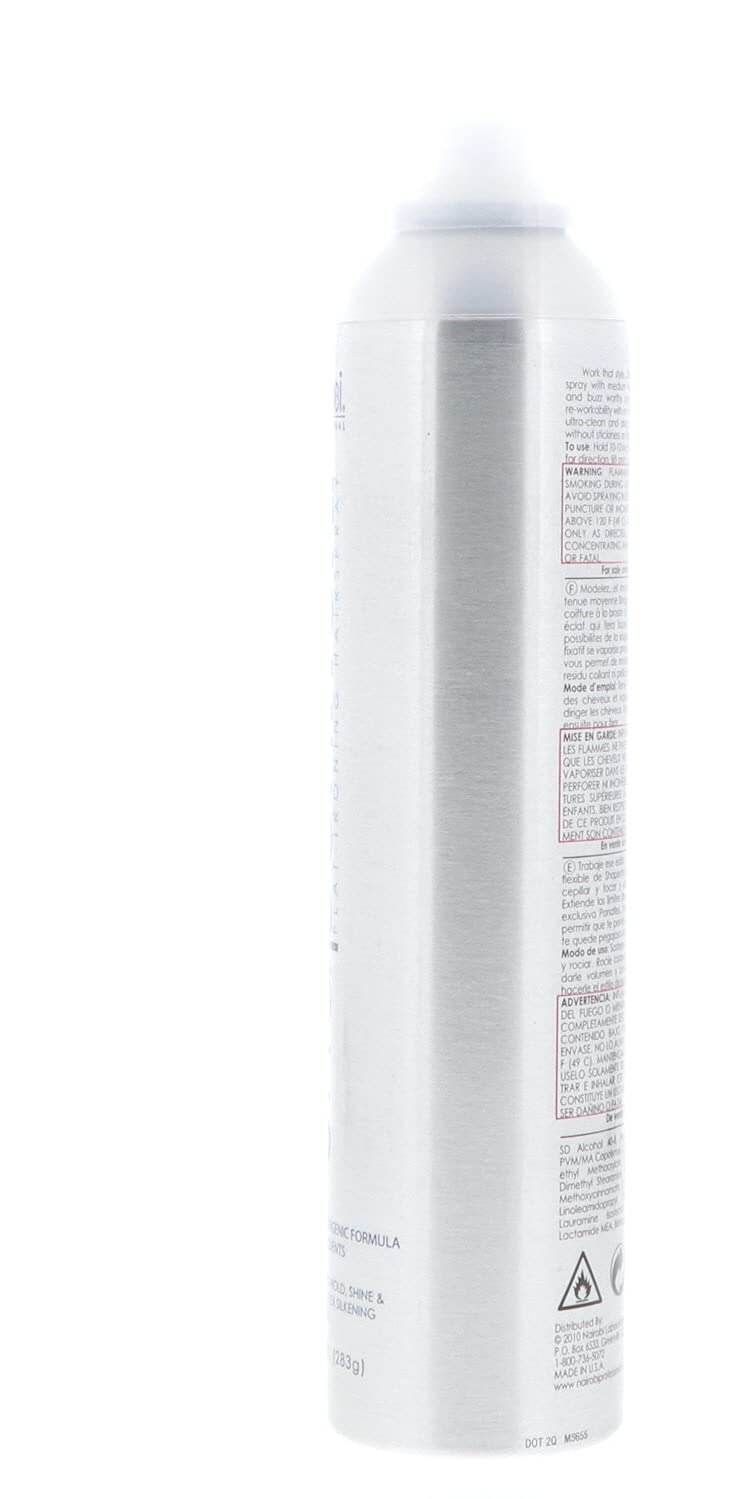 Nairobi flat-iron hairspray spray shown for even distribution.