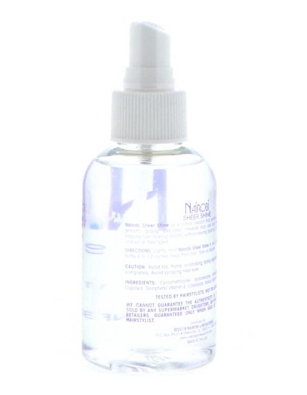 Nairobi Sheer Shine Enhancer hair application demonstrates smooth, frizz control.