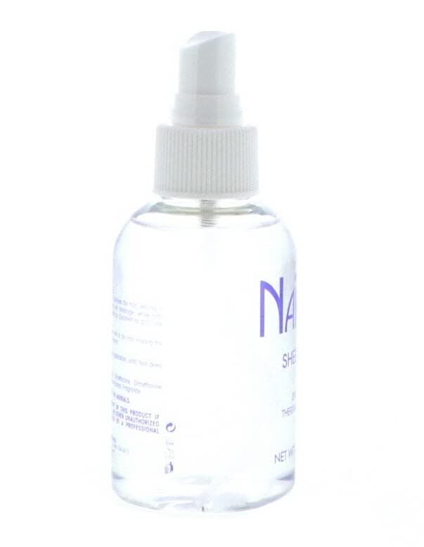 Nairobi Sheer Shine Enhancer with heat protection previewed on a flatiron.