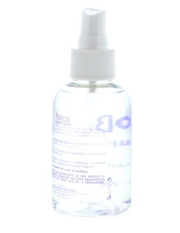 Nairobi Sheer Shine Enhancer salon-use backdrop suggests professional-grade protection.