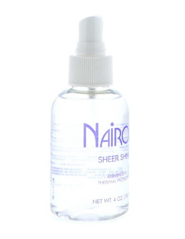 Nairobi Sheer Shine Enhancer spray application demonstrates quick, even distribution.